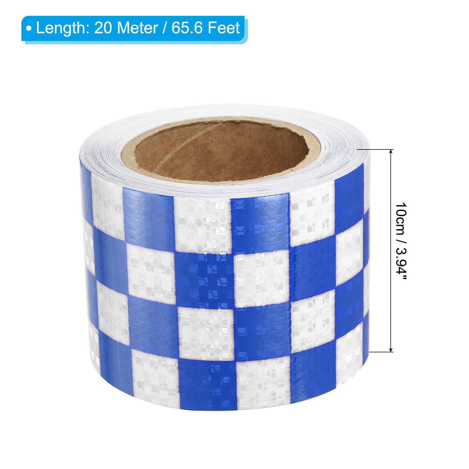 PATIKIL Ruban Réfléchissant Adhésif Carré Bleu Blanc 1 Rouleau 10cm x 20 Mètres Ruban Adhésif Réfléchissant de Sécurité Imperméable et Haute Visibilité pour Camions, Remorques, Voitures