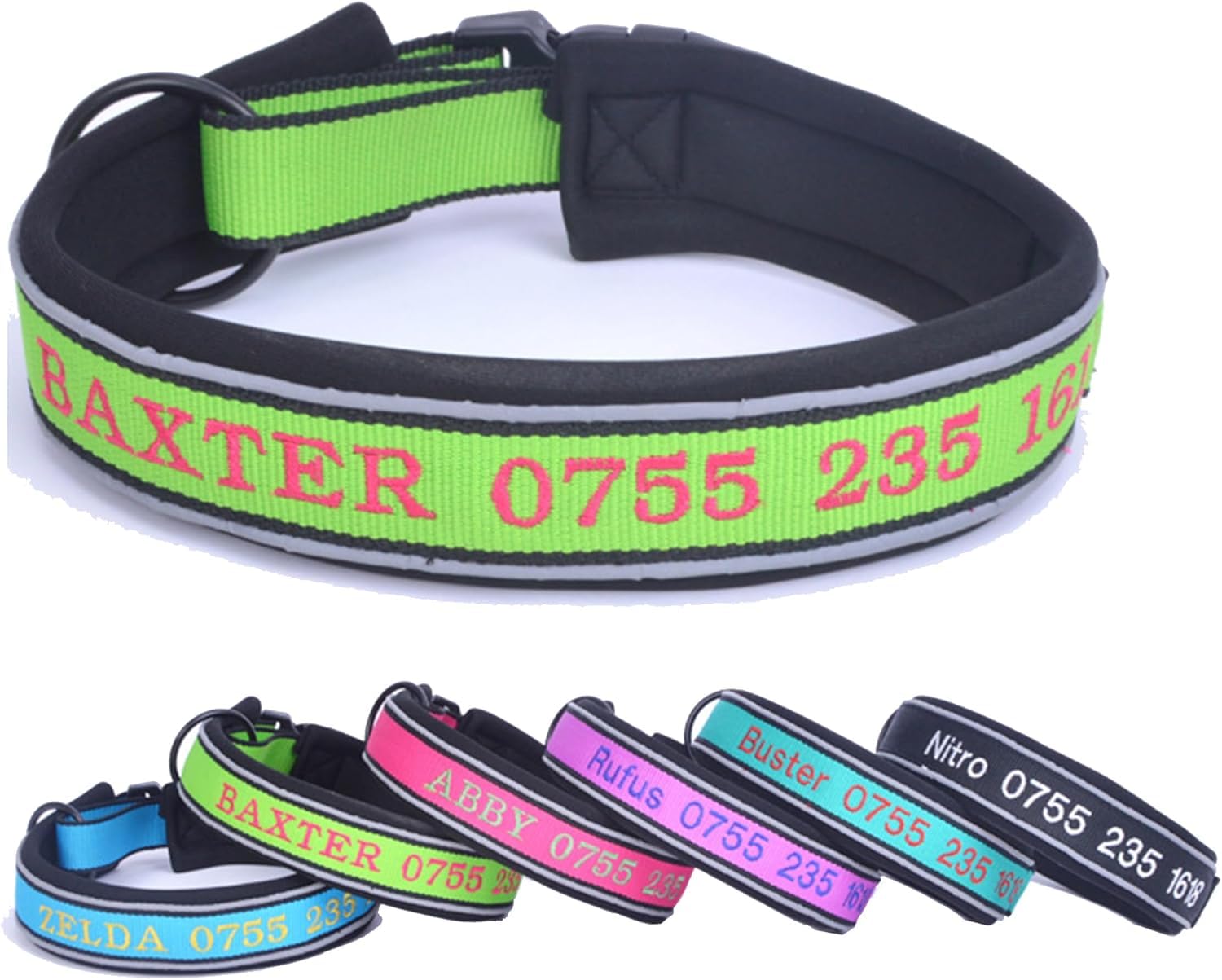 Collare Nylon Riflettente Ricamato Collare Per Cane Ricamato Riflettente - Personalizzabile Con Nome E Telefono, Taglie S-XL Proiettore Logo Personalizzato - Foto 10