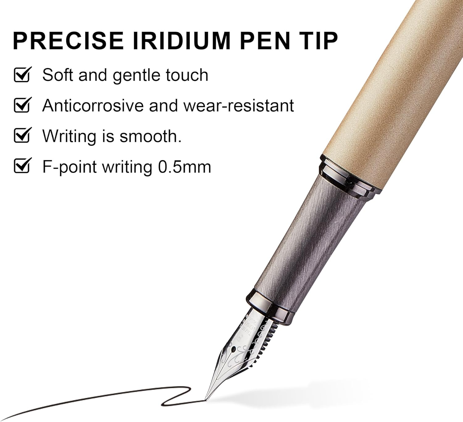 Fountain Pen Gift Set, (0.5mm) Fine Nib Suitable for teens and adults for journaling, calligraphy, and gift-giving (Gold)