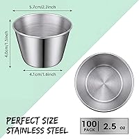 Vista 2 de 100 tazas de metal de 2.5 onzas para salsa, tazas de condimentos de acero inoxidable a granel, tazones de inmersión redondos, recipientes pequeños