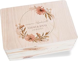 Holzkiste Erinnerungsbox - Kartenbox Unsere Hochzeit Geschenk Brautpaar | Hochzeitskartenbox | Hochzeitsbox - 30 x 20 x 14 - Holz - hochzeitsgeschenk kiste box liebe hochzeits boho erinnerungskiste