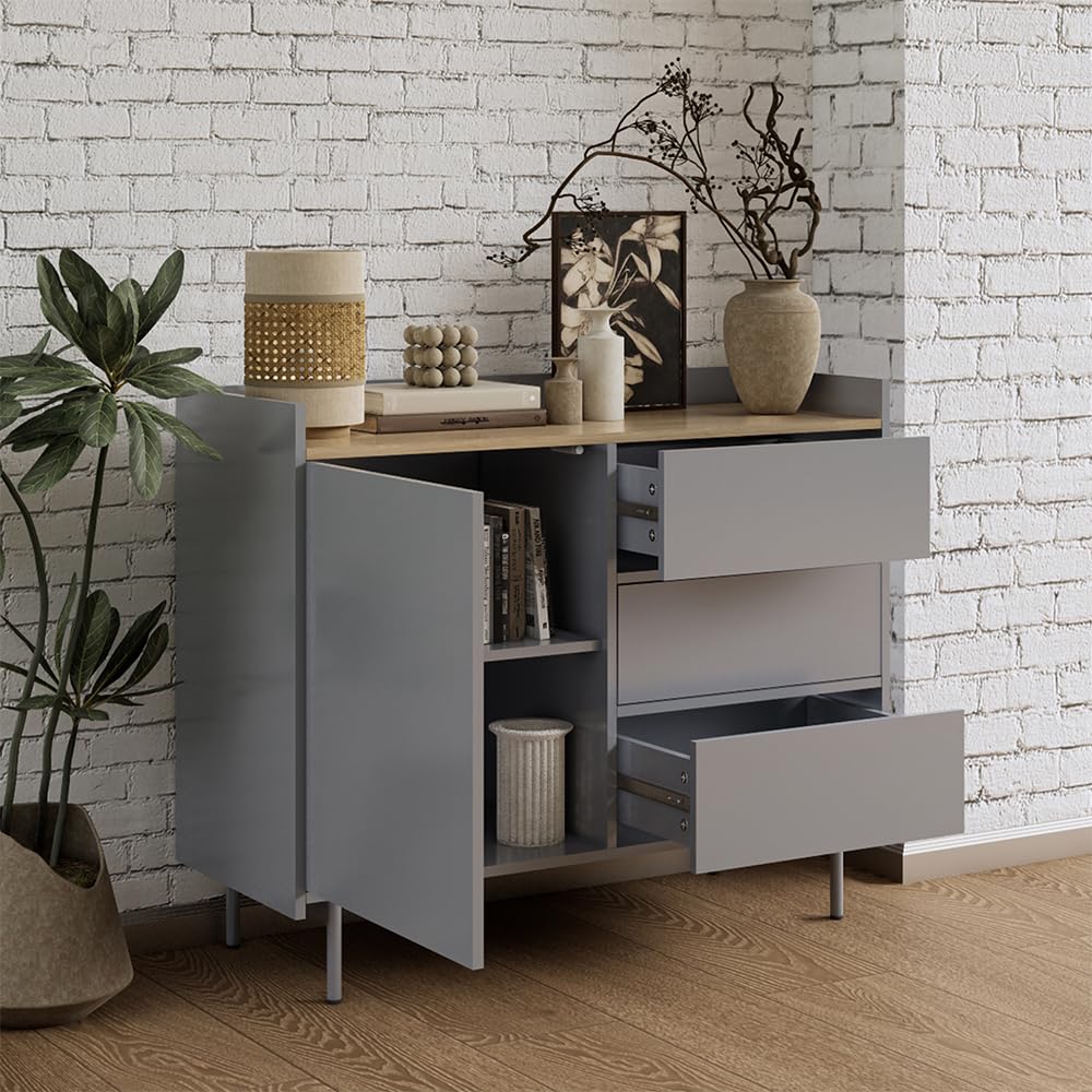 Vicco Cassettiera per camera da letto Velina, Grigio, 100 x 82 cm | con 3 cassetti e 1 anta, per riporre abiti e oggetti di uso quotidiano