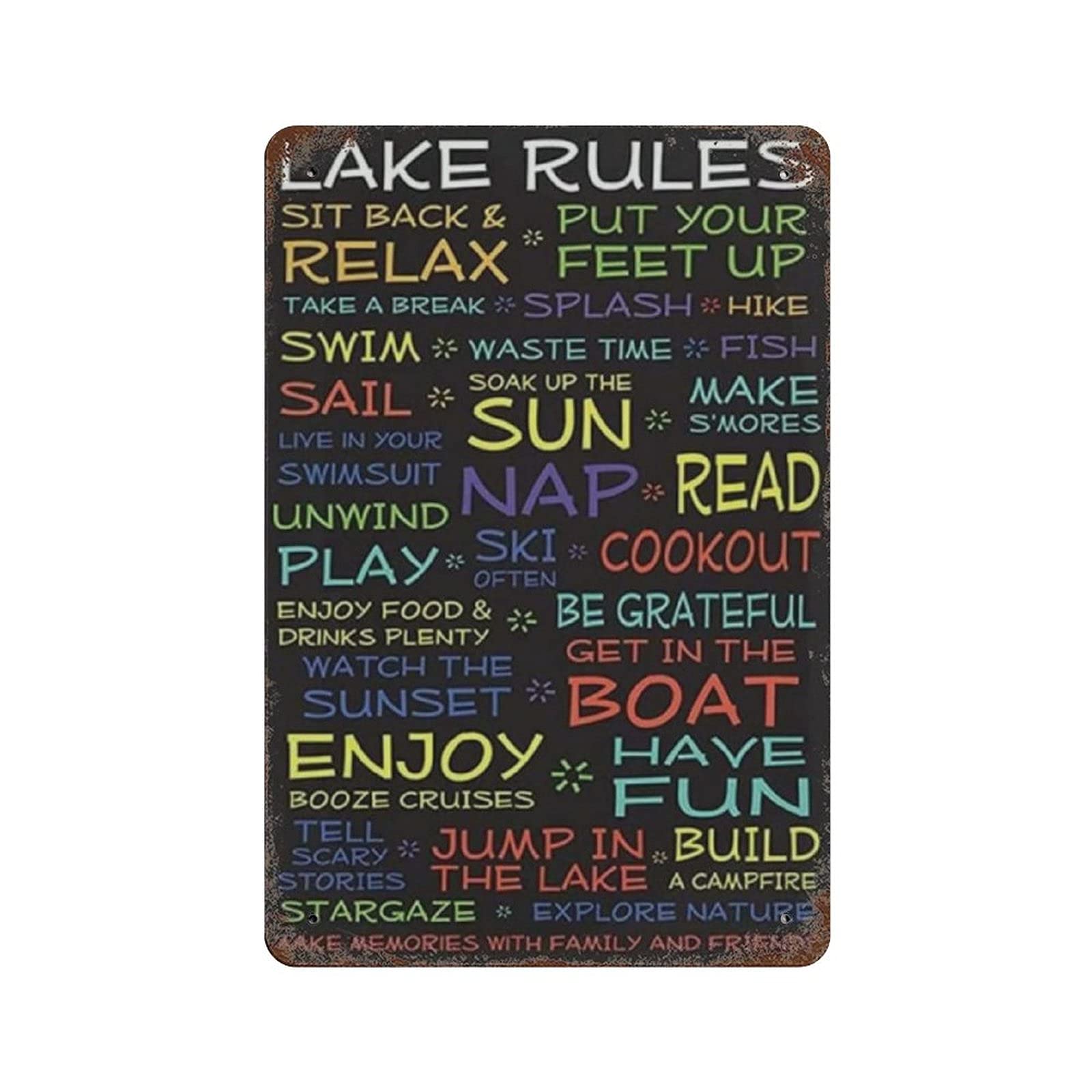 Metal Tin Sign Lake Rules Vintage Tin Poster Metal Sign Wall Decoration Country Kitchen Home Garage Decor 12"x8"