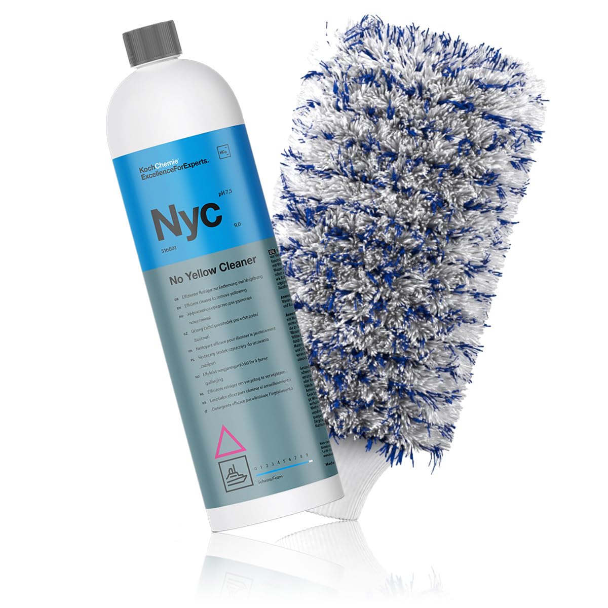 Nettoyant Koch Chemie No Yellow Cleaner 1L + Gant Microfibre - Anti-jaunissement Gel Coat/plastique - Pour Bateaux/camping-cars