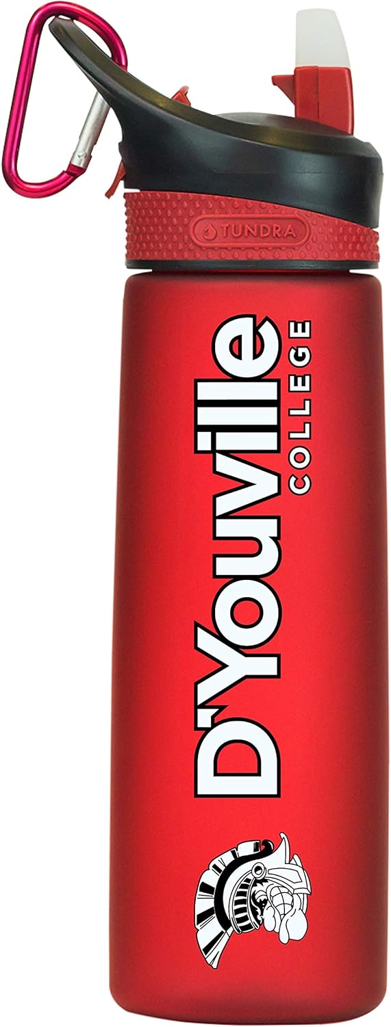 D'Youville College Tritan Plastic Frosted Sport Water Bottle, Design-3 - Red