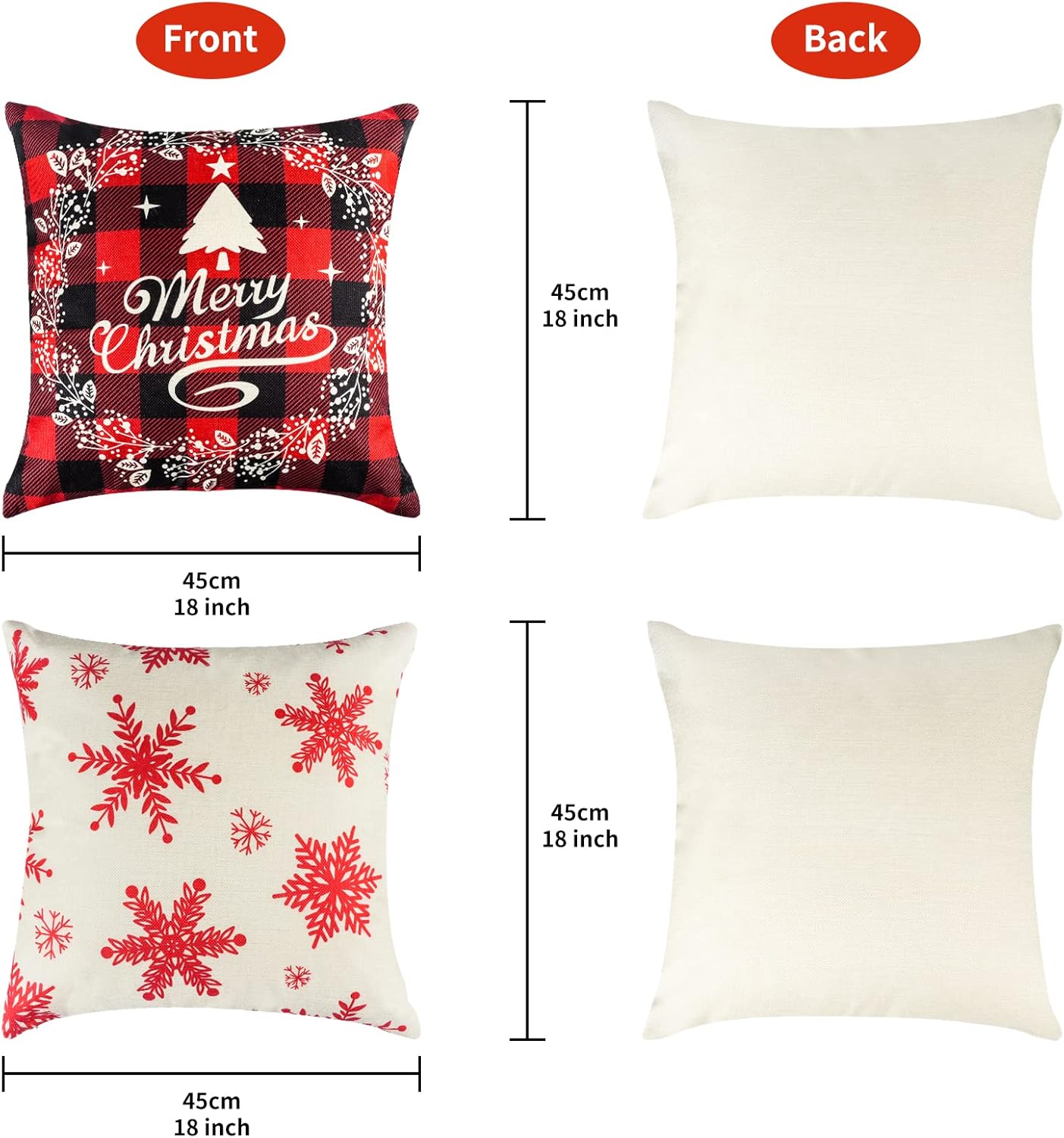 Christmas Pillow Covers 18x18,Red Black Buffalo Plaids Throw Pillow Case Christmas Decorations Set of 4 for Holiday Home Sofa Couch : Home & Kitchen