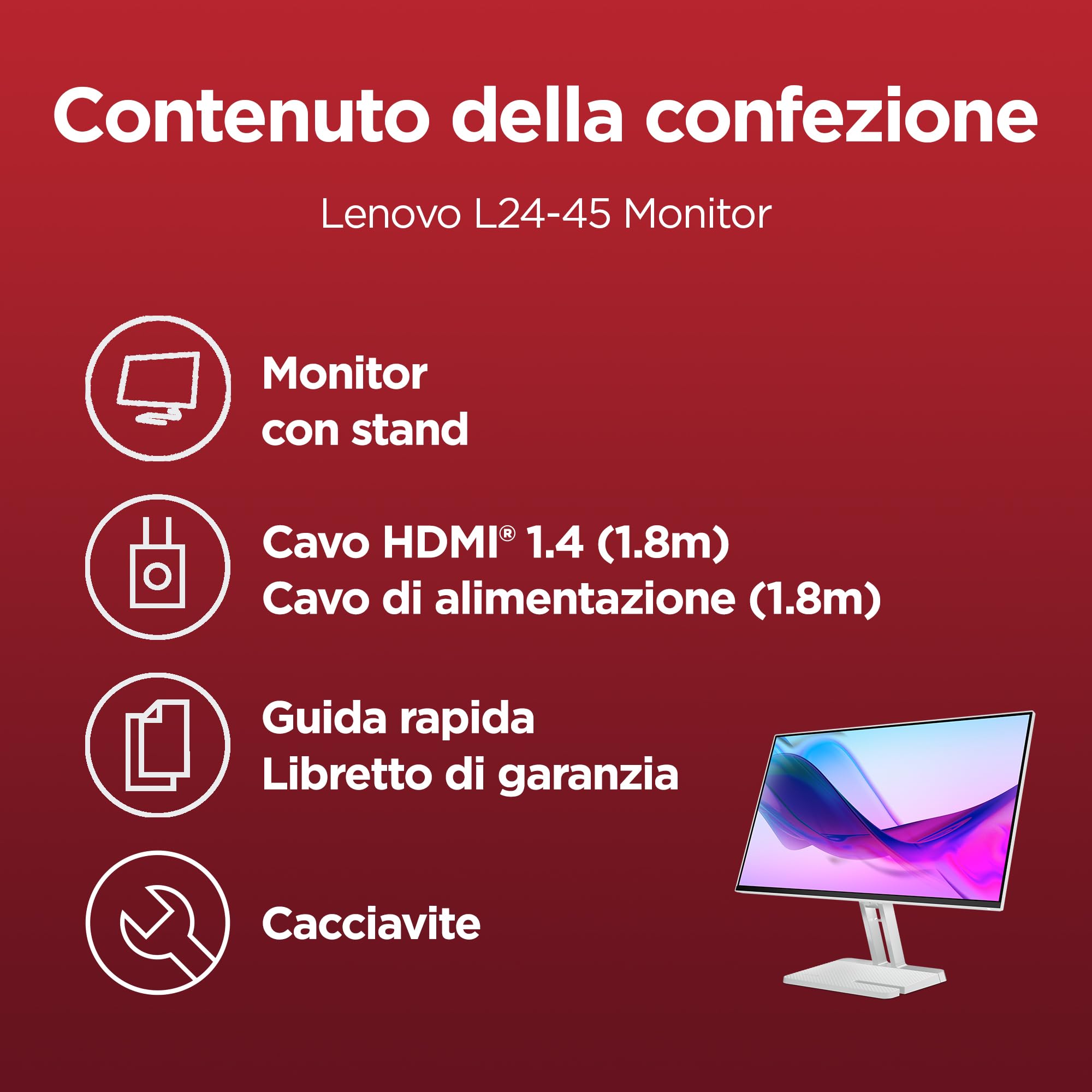 Lenovo L24-45 Monitor IPS 24" Full HD 144Hz 1ms HDMI VGA AMD FreeSync VESA 100x100mm