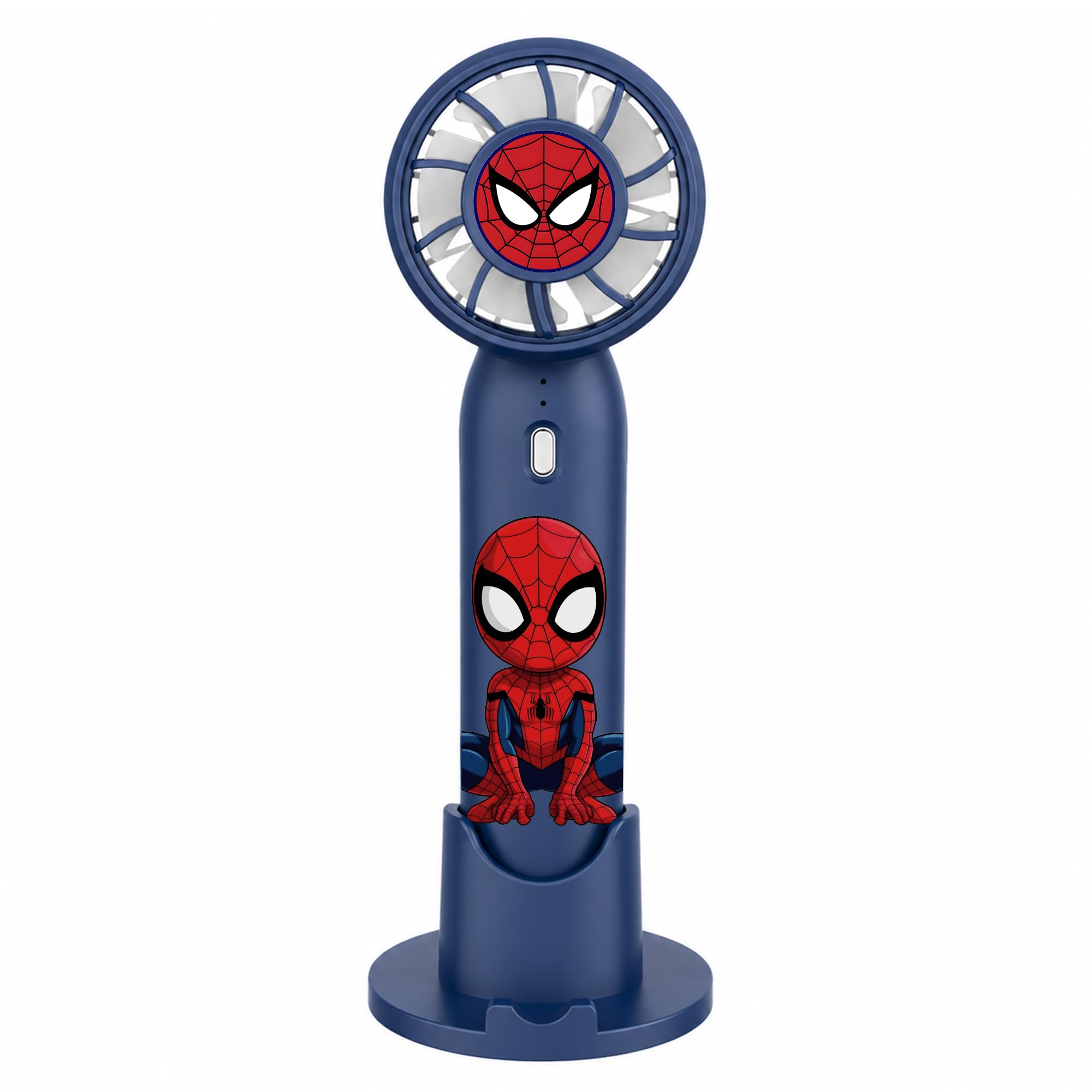 Cartoon Printed Rechargeable Mini Fan For Kids, USB Portable Handheld Fan with Stand, 3 Speed Cooling Fan for Table Desk Travel Office Outdoor Use, Electric Hand Fan (Blue, Spiderman)-image-44