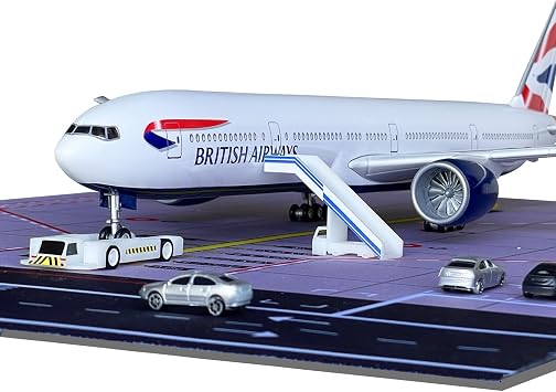 British B777 Airplane Model 1/157 Scale British B777 Model Plane with LED Lights and Airport Scene Accessories Ideal Display and Gift
