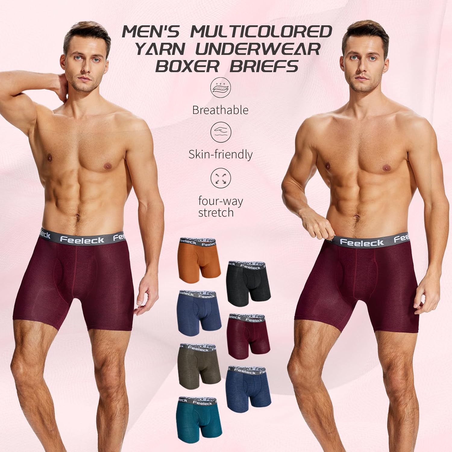 Feeleck Mens underwear Rayon Boxer Briefs 7-Pack Moisture Wicking with Fly Trunks for Man - Image 8