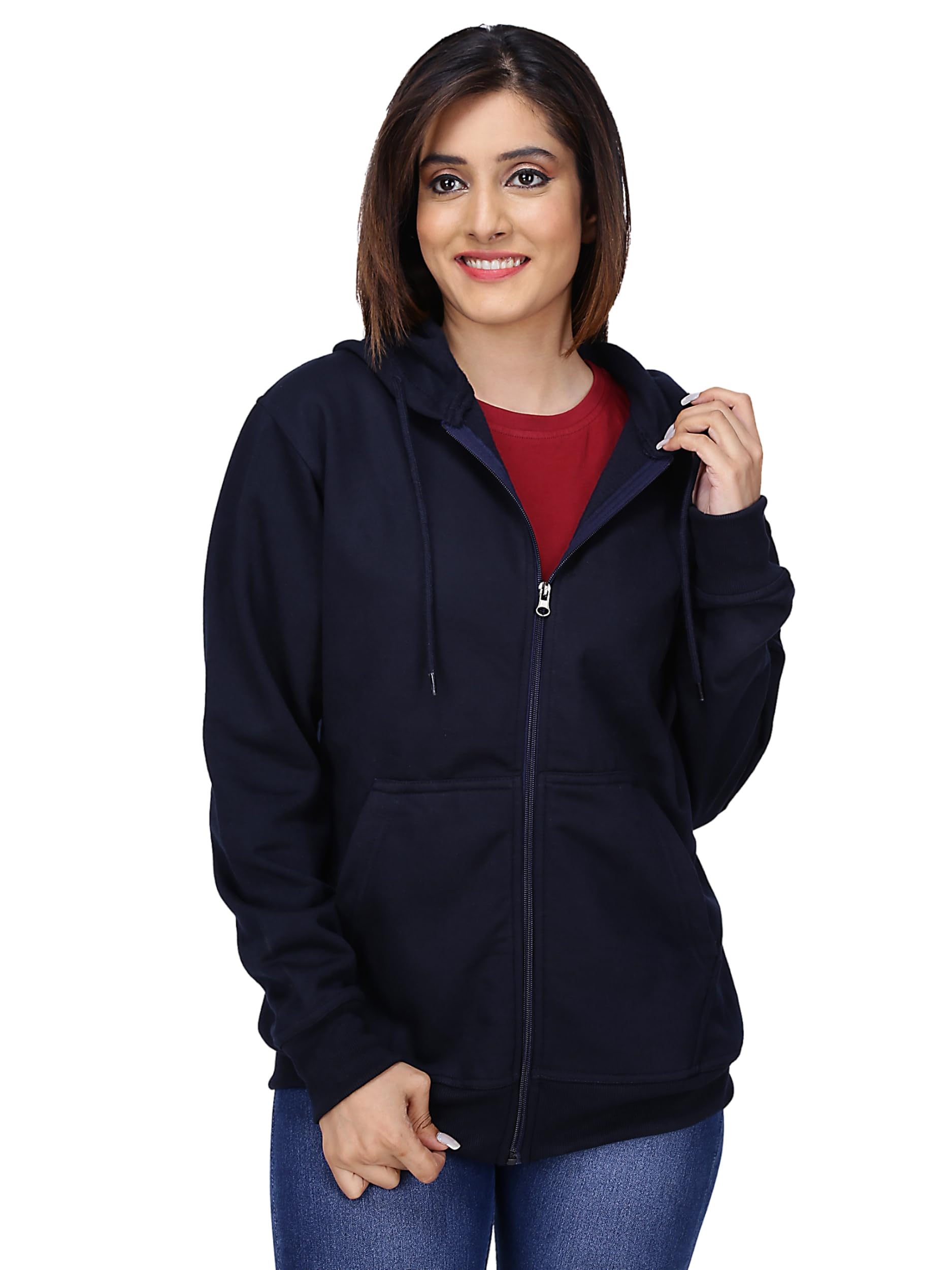 Women's Cotton Full Zipper Sweatshirt Hoodies with Kangaroo Pocket Winter Wear Hooded Neck Sweatshirt
