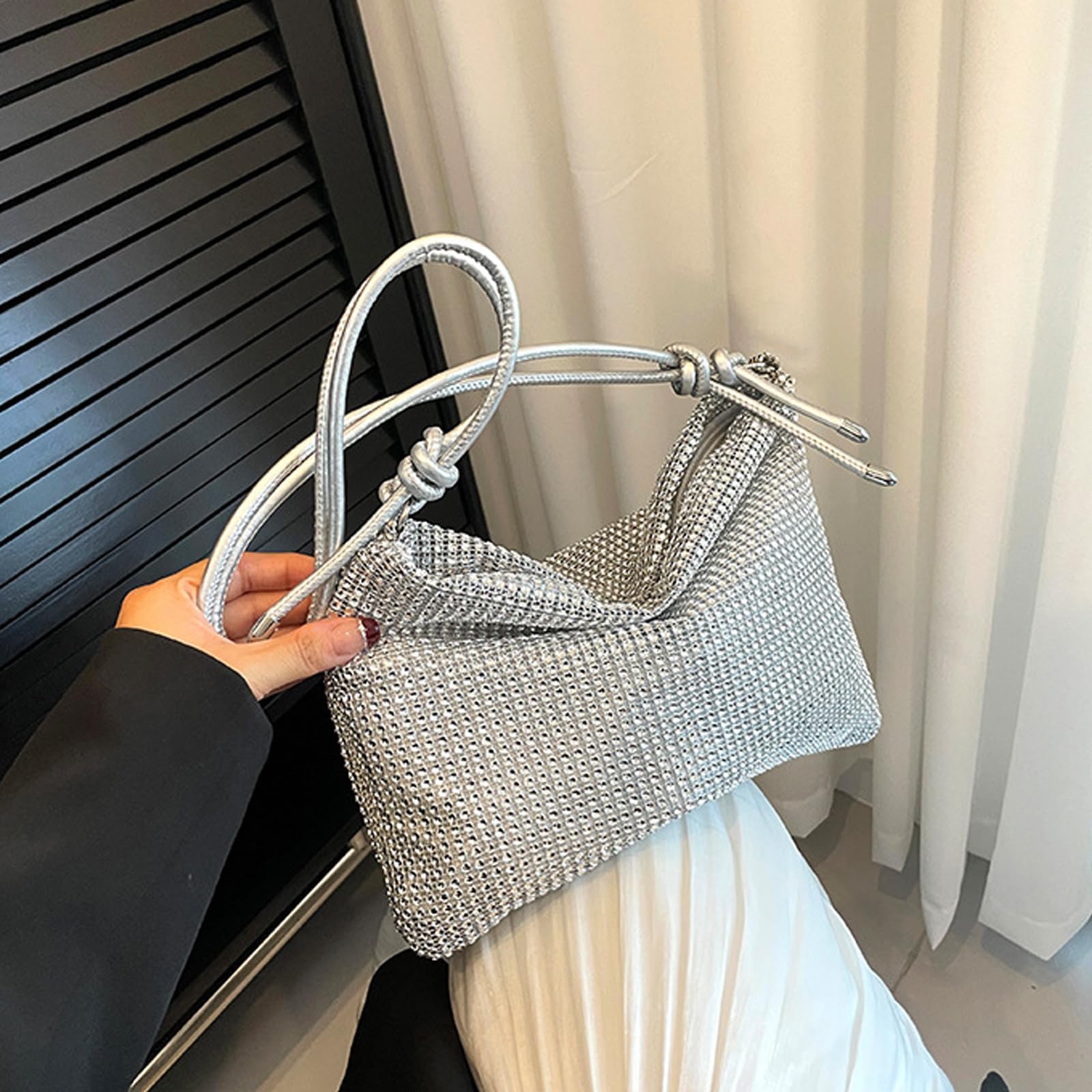 Torebka damska Rhinestone Torebka damska Rhinestone Torebka z cekinami dla kobiet Diamentowa torebka nadaje się na imprezy rekreacyjne i prezenty, srebrny, Taille unique