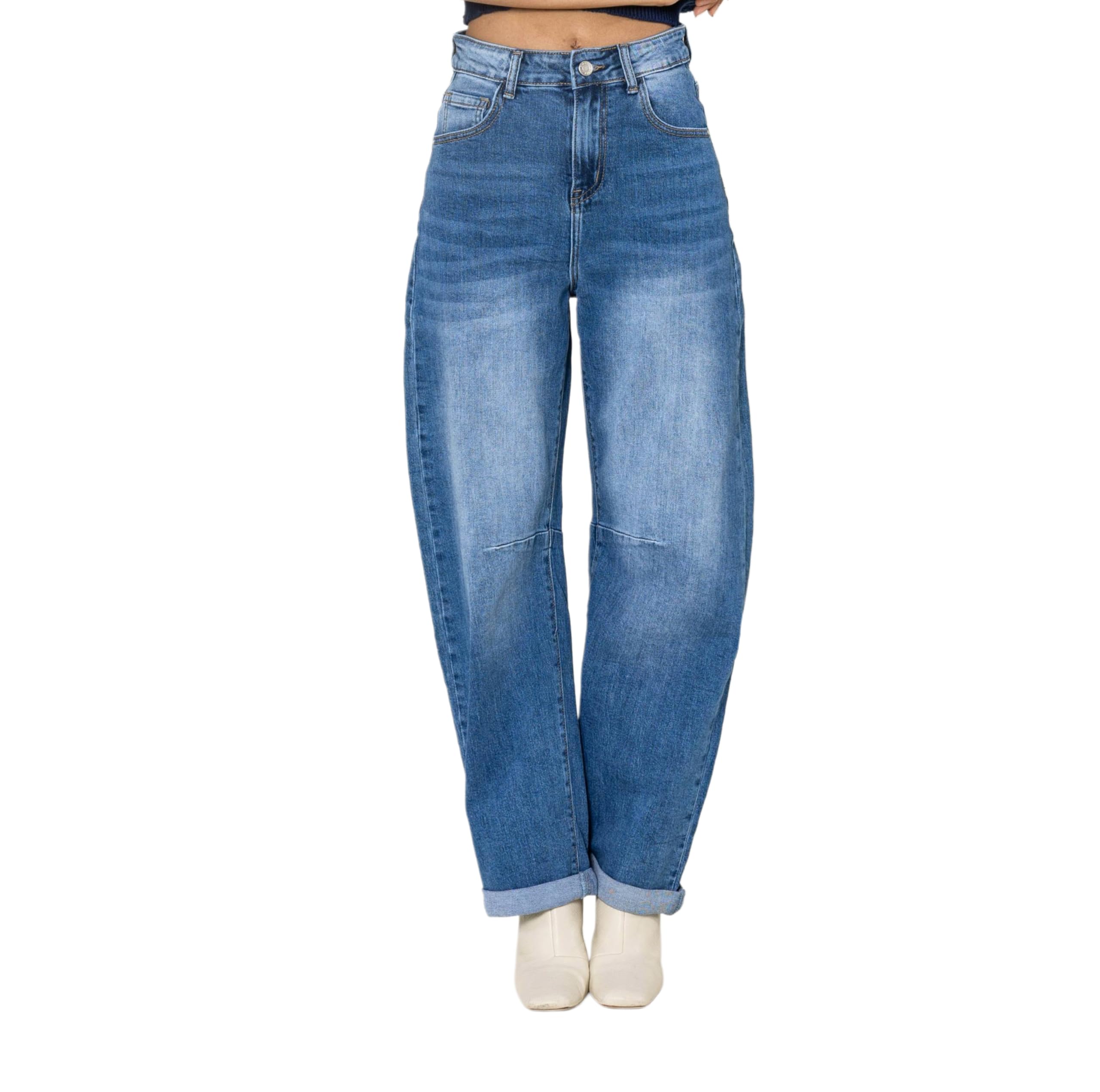 Nina Carter YY307 damskie dżinsy Barrel Fit – High Waist Mom Jeans spodnie ze stretchu denimu, szeroki krój