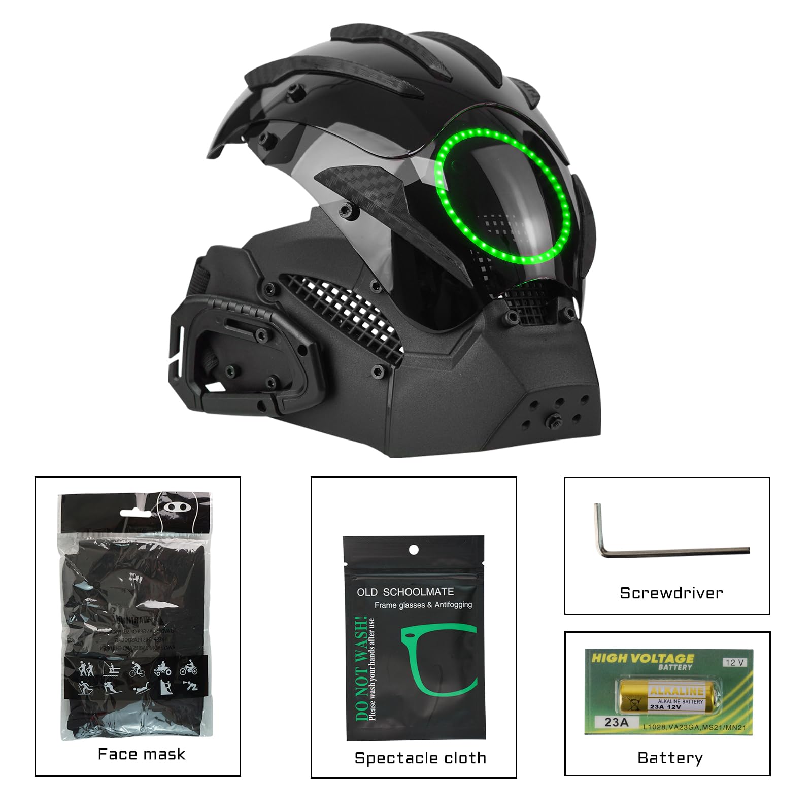 Maschera punk a LED da uomo, con cinturino regolabile, fosforescente, semi-casco, per DJ e rave, per feste, festival e cosplay