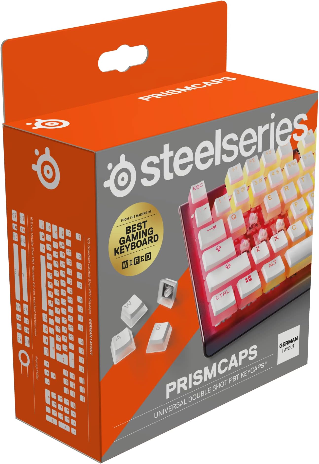 SteelSeries PrismCaps – Double Shot Pudding-style Keycaps – Durable PBT Thermoplastic – Compatible with Most Mechanical Keyboards – MX Stems – White (German Layout)