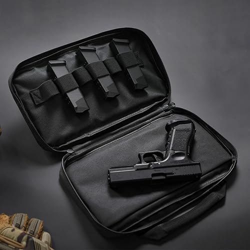 Vista 21 de LIVANS Estuche para pistola táctica, funda acolchada para pistola doble, cartera para pistola de mano, fundas blandas, bolsas rectangulares