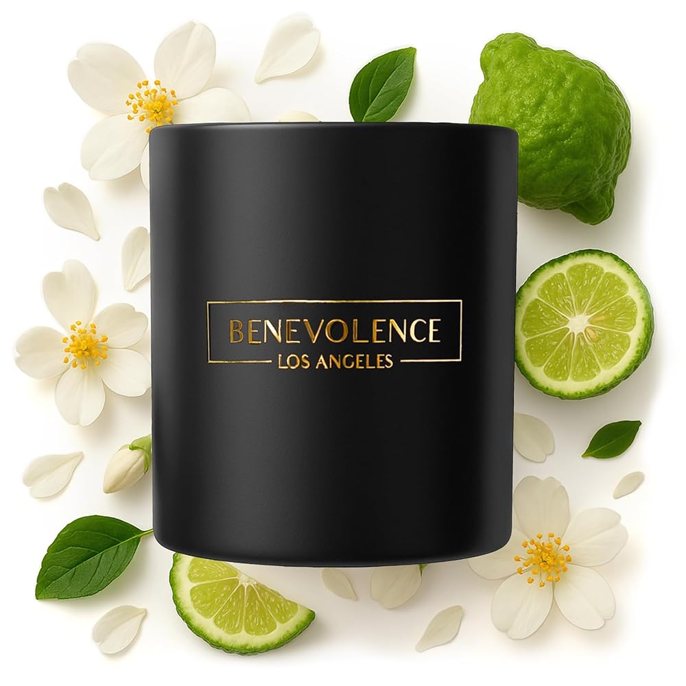 Benevolence LA Bergamot & Jasmine Christmas Scented Candles | Soy Candles, Black Candle for Home | Holiday Candle Gifts for Women and Men | Home Fragrance | Aromatherapy | 8oz, 45 Hour Burn