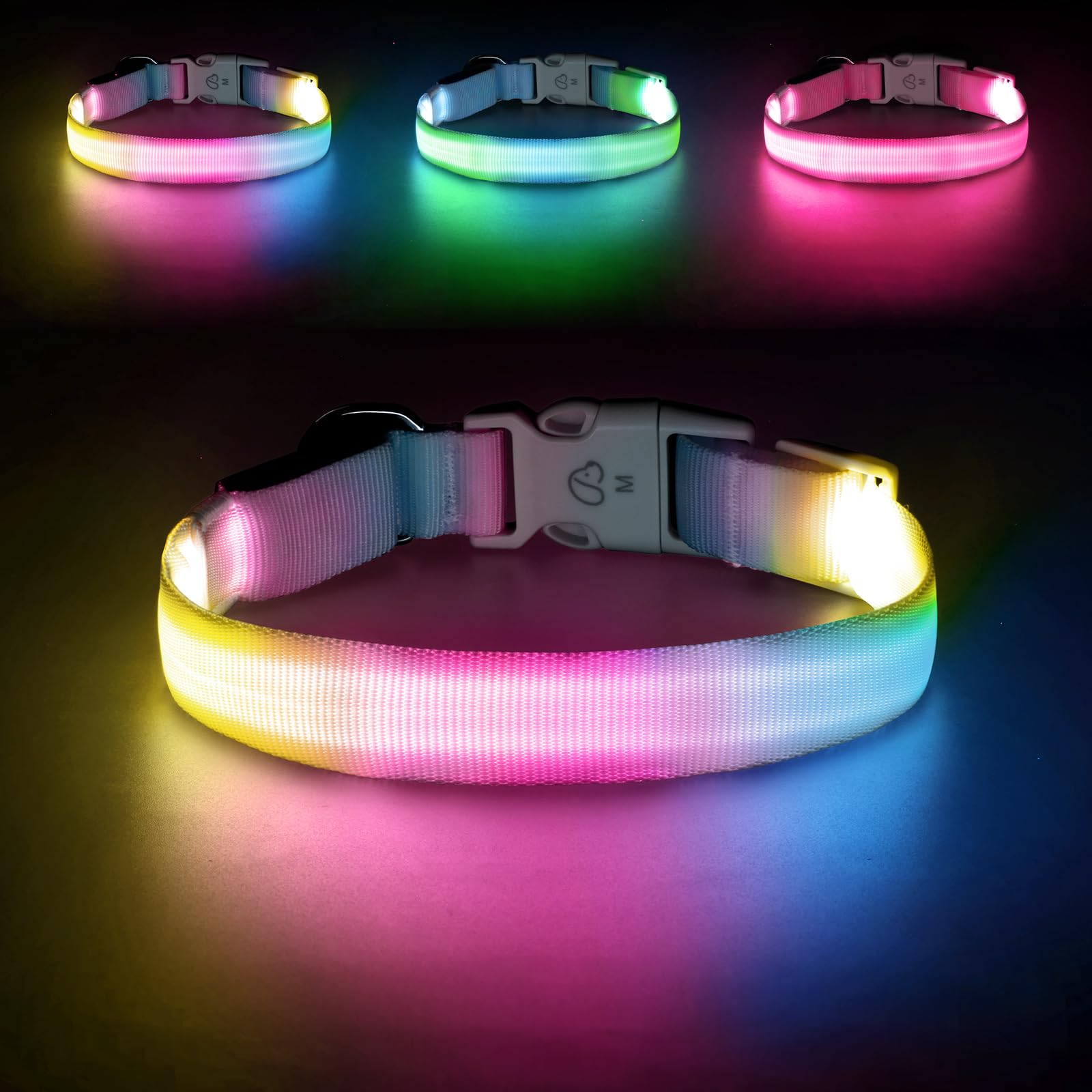 KOSKILL LED Dog Collar, Light Up Dog Collar with RGB Macaron Lighting Mode, Glow in the Dark Dog Collar, Type-C Rechargeable, Waterproof, Super Bright TPU, Battery Display for Small Medium Large Dogs