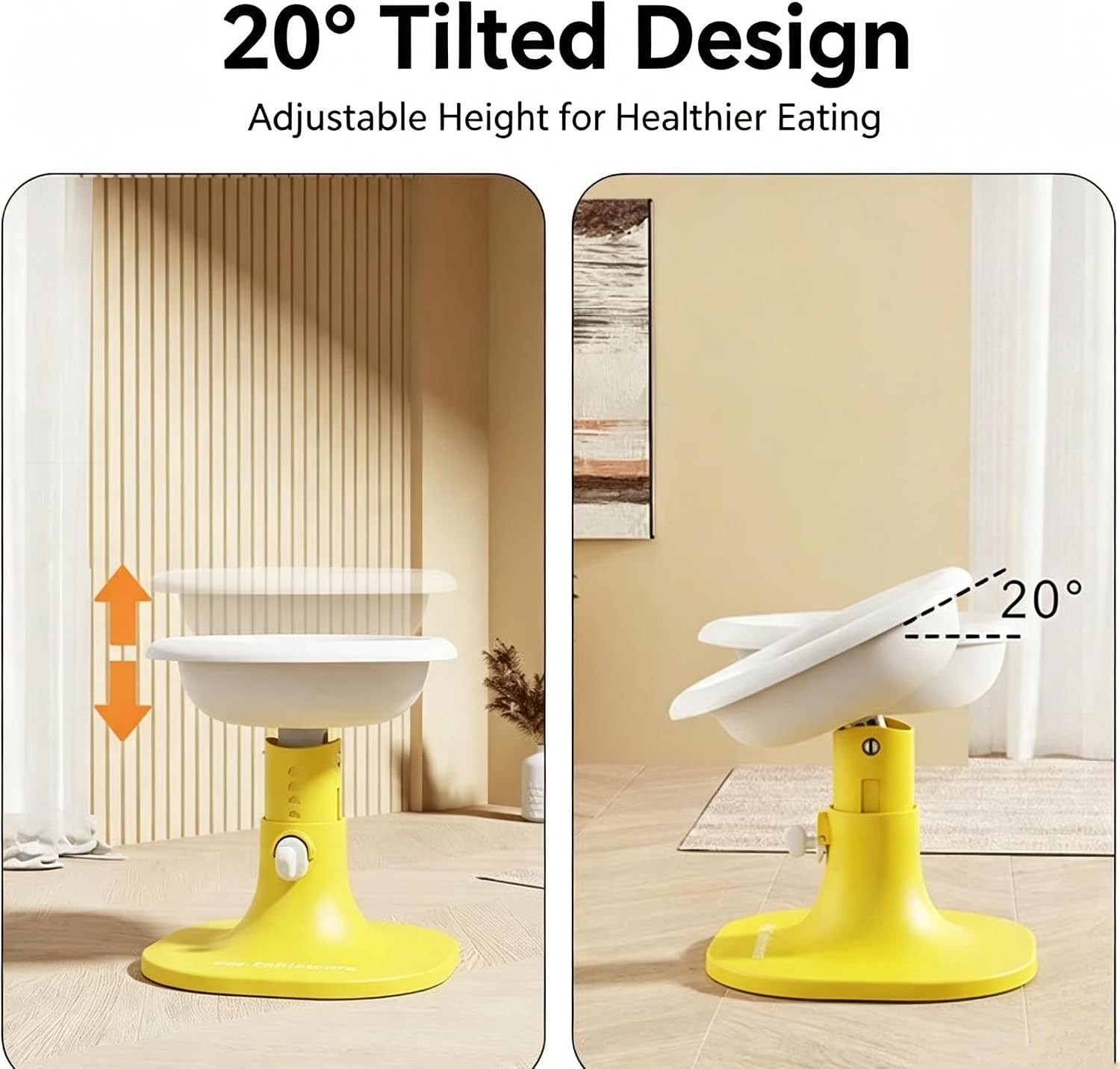 Elevated Pet Bowl with Stand, Flower Shape, Adjustable Height, Cat Dog Food Water Dis (Yellow Blue)