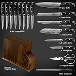 Piklohas Kitchen Knife Sets for Kitchen with Block, 17 Pieces with Magnetic Knife Holder, German High Carbon Stainless Steel Damascus Pattern Chef Knife Set with Sharpener, Steak Knives