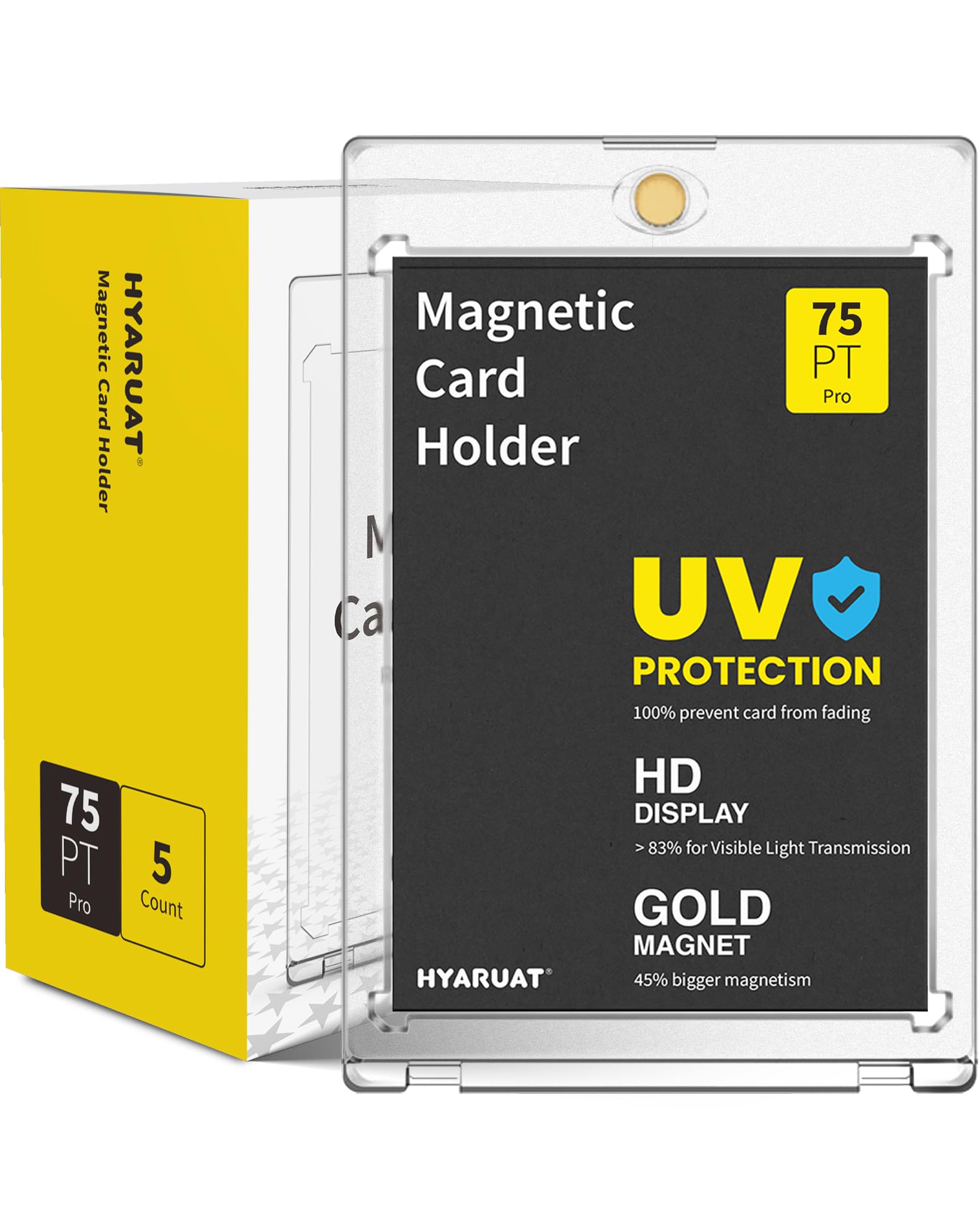 75pt Magnetic Card Holder - 5 Pack One Touch Card Holders for Trading Cards, Clear White