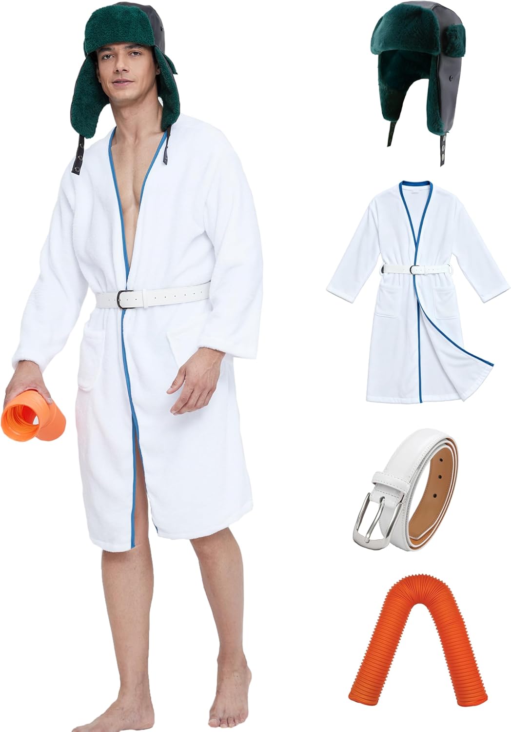 Men Christmas White Costume Set Cosplay Props Robe Hat Belt Hose Winter Holidays For Party Vacation