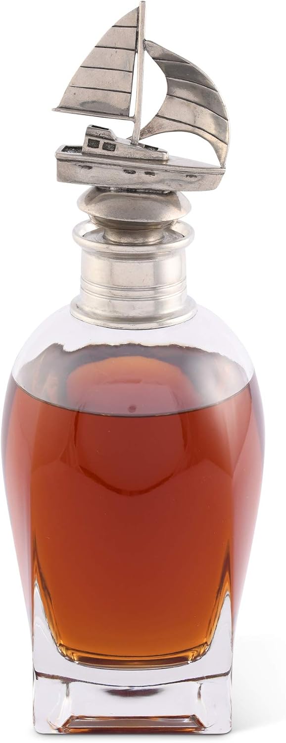 Vagabond House Sail Boat Whiskey Liquor Decanters for Alcohol, Rum, Bourbon, Scotch, Wine Decanter Hand Blown Italian Glass Perfect for Wedding and Housewarming Gifts 11 inch Tall 650 ml