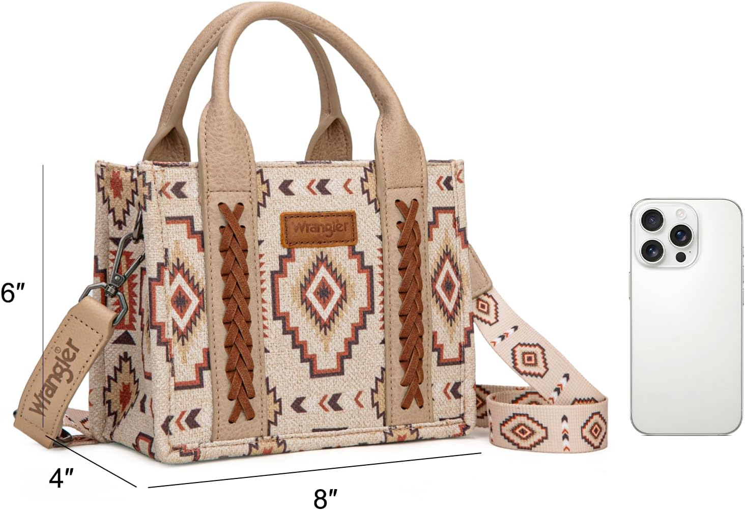 Wrangler Mini Aztec Tote Bag for Women Boho Small Top Handle Purse with Adjustable Strap - Image 3