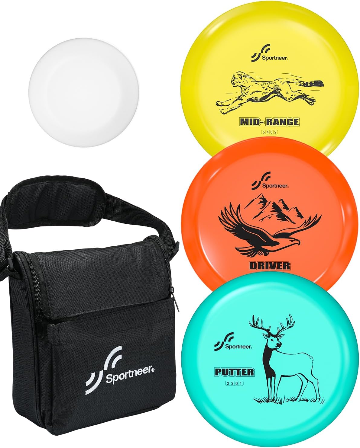SportneerDisc Golf Set - Disc Golf Starter Set 6 Pack with Putter, Mid-Range, Driver, Mini Disc Marker Include Portable Bag for Beginner Backyard Outdoor Game