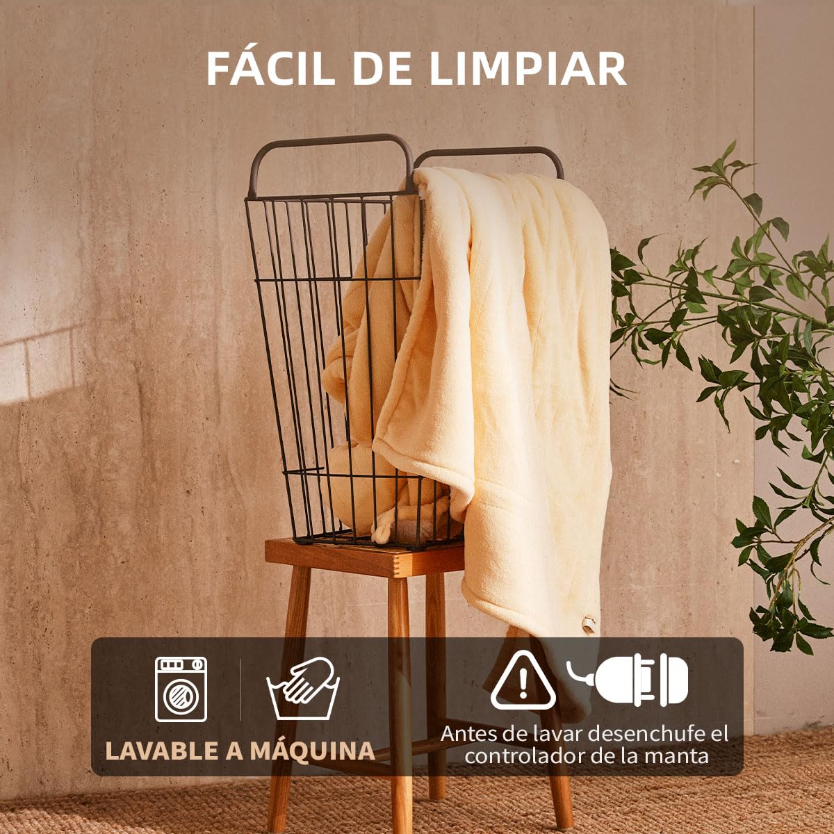 JET'S HOME Manta Eléctrica 130x180 cm, Manta calefactora 6 Niveles de Calor, Temporizador Ajustable, Lavable a Máquina, Protección contra Sobrec Calentamiento (Amarillo)