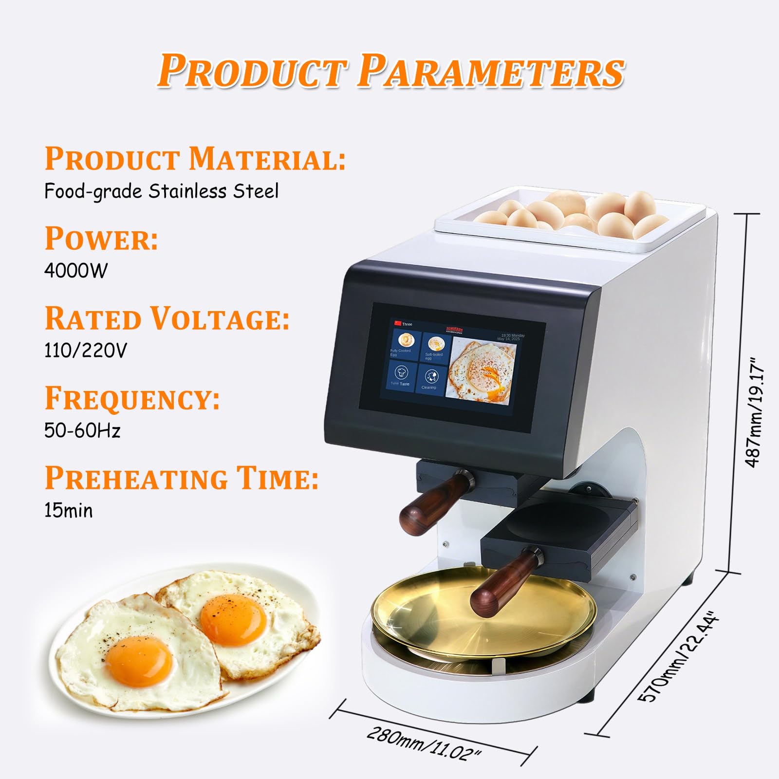 Macchina per Uova al Tegamino, Cottore per Frittate Automatico con Schermo Touch LCD, Cottura Rapida in 50 Secondi, Padella Antiaderente Rimovibile, per Uso Commerciale