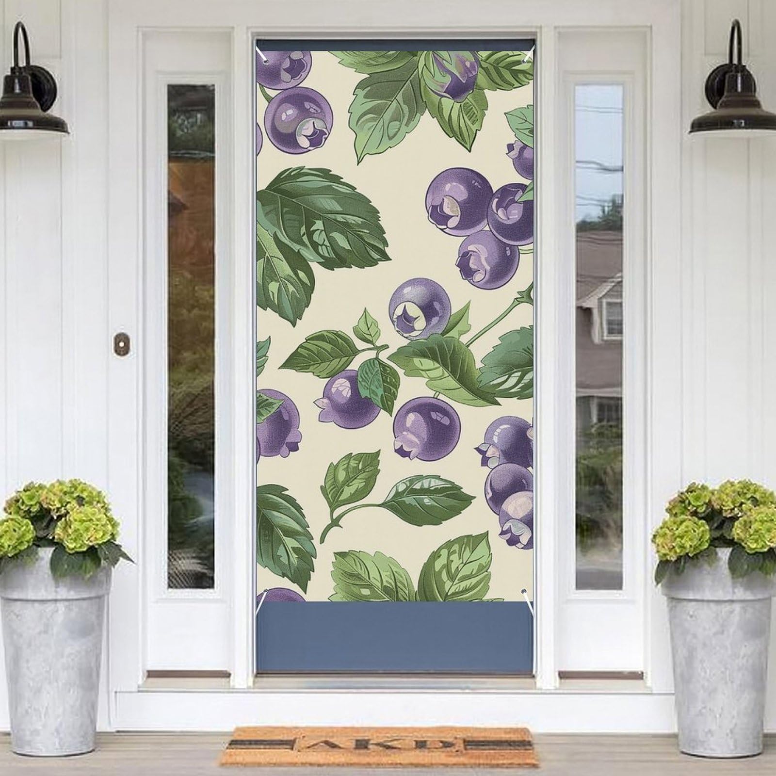 KLOPH Door Cover Decoration Welcome Door Banner Porch Sign Photo Background Door Curtains for Doorway Privacy Window Curtain Hand Drawn Blueberries Door Porch Cover Indoor Outdoor Decor 70.9x35.4in
