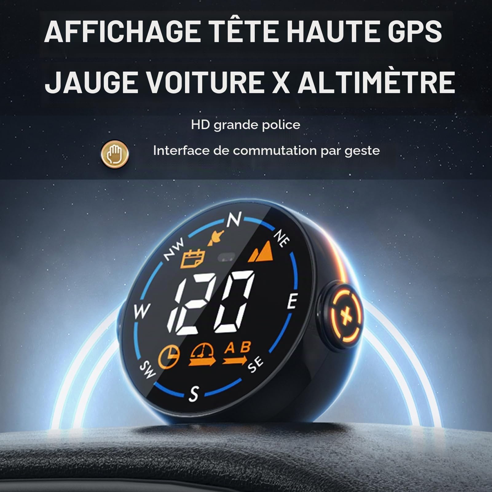HUIOP Altimètre Voiture, Compteur de Vitesse du Système GPS H600G Affichage Numérique Compteur d’Altitude et de Vitesse Affichage Tête Haute