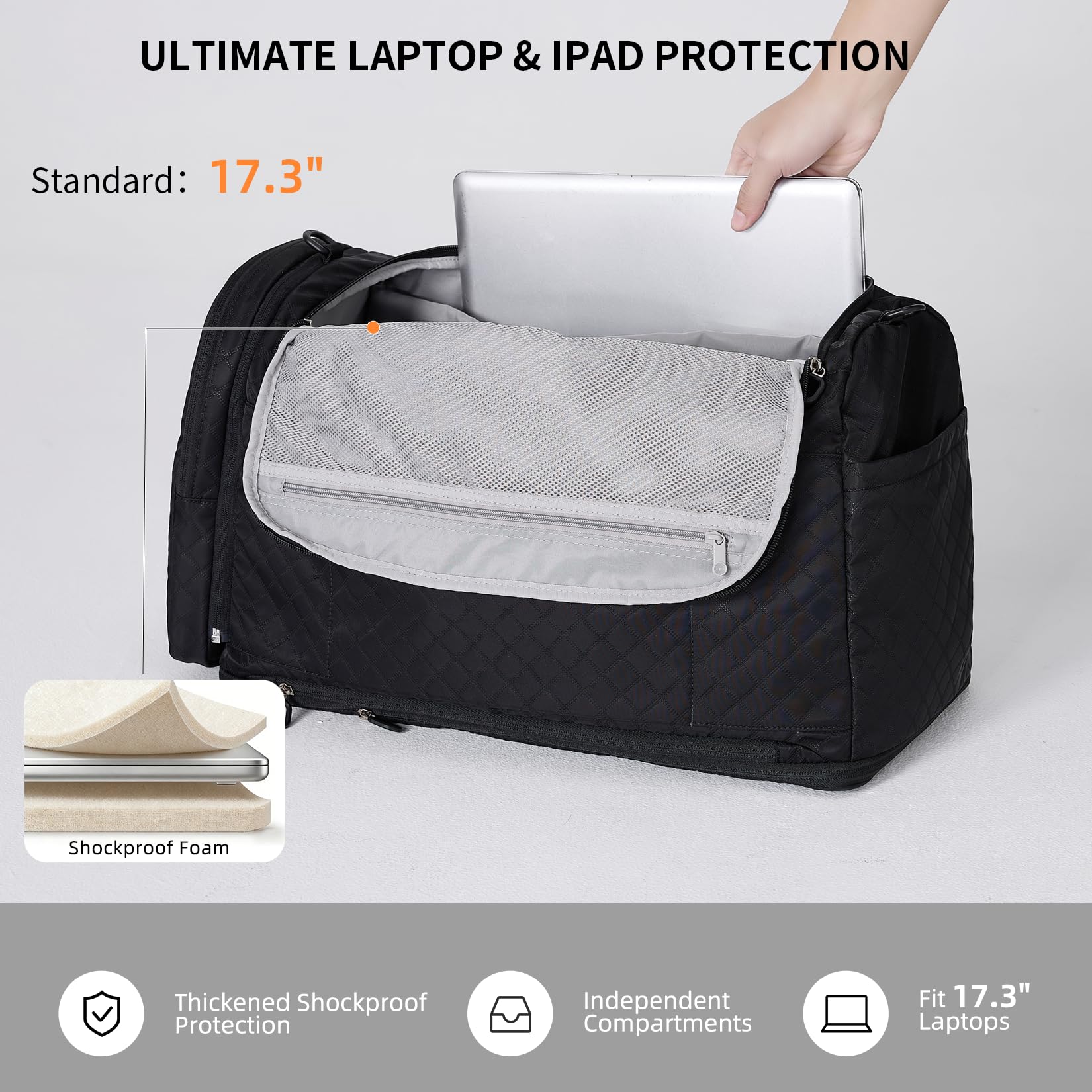 aji Reisetasche Damen Herren mit Abnehmbarer Kosmetiktasche, Separatem Schuhfach, Laptop-Fach und Feuchtigkeitsgetrenntem Fach, Weekender Leicht, Handgepäck Tasche für Reise Fitness Sport, Schwarz