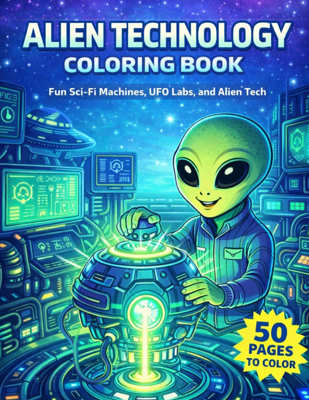 Alien Technology Coloring Book: Futuristic Machines, UFO Labs, Robots, and Sci-Fi Designs to Color: 50 Detailed Coloring Pages for Kids, Teens, and ... Pages for Kids, Teens, and Sci-Fi Lovers