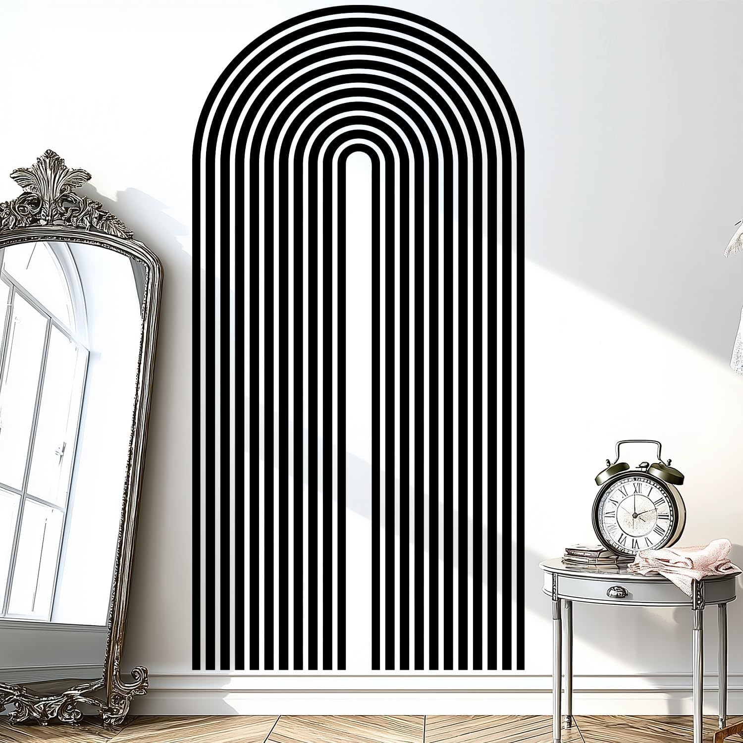 Modern Arch Wall Decals Black White Geometric Line Art | Peel and Stick Vinyl Wall Stickers | Minimalist Boho Decor for Living Room Bedroom Office-image-7