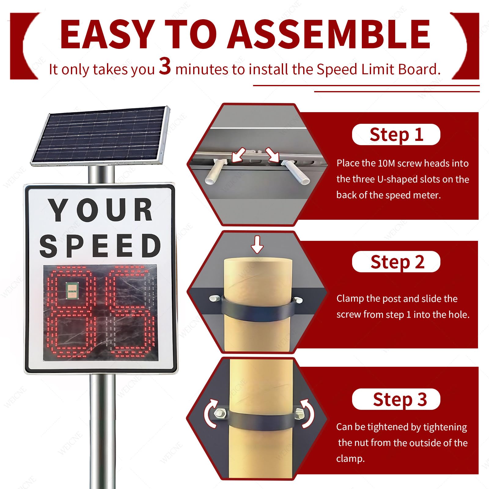MIAOXIAOLONG 60 X 90 Cm Señal De Radar De Velocidad Solar, con Indicador De Velocidad Y Control Remoto, con Detector De Límite De Velocidad Y Pantalla Led, 336 Led E Intermitente Ajustable White
