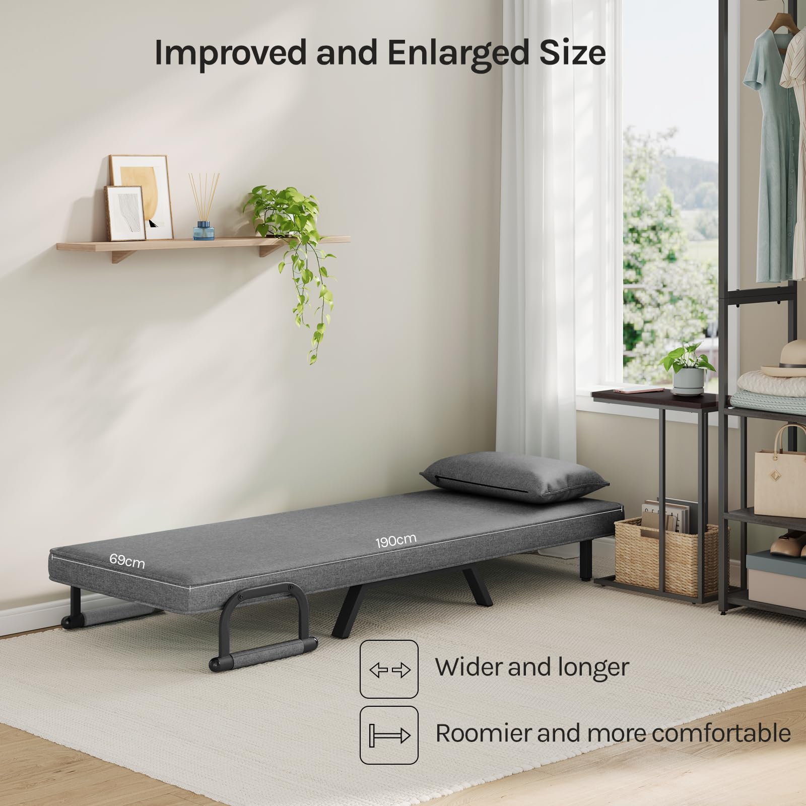 WOLTU Poltrona Relax Reclinabile Convertibile, Divano Letto Trasformabile 3 in 1, con Schienale Regolabile in 5 Posizioni, Cuscino Rimovibile, Seduta Imbottita, 80x74x82cm, Grigio Scuro