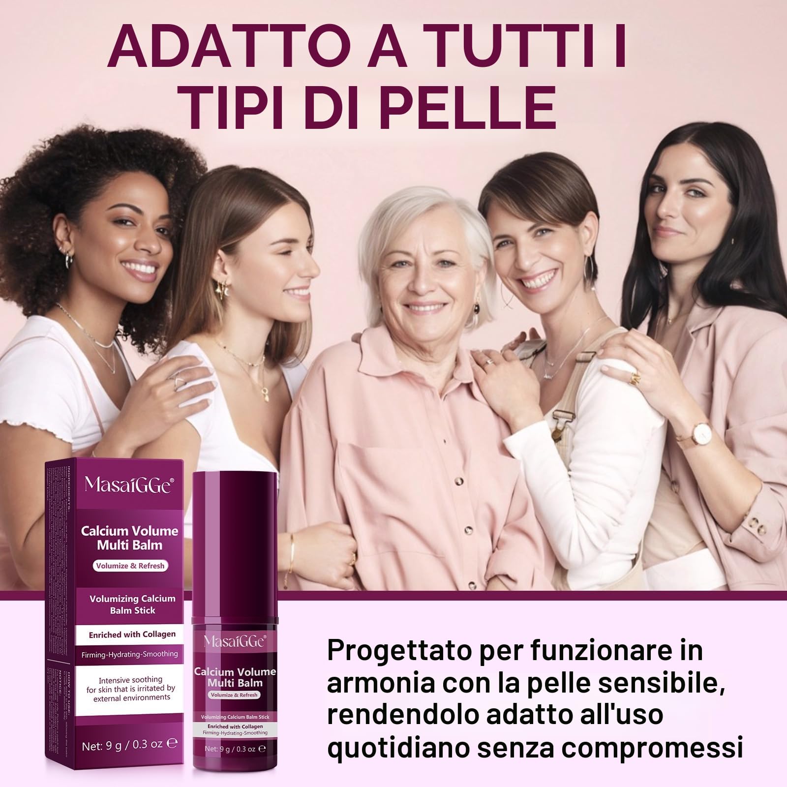 Balsamo multifunzione al calcio, stick anti-età e rassodante con collagene e calcio, contro occhiaie e rughe, idratazione intensa per viso, occhi e collo, siero solido portatile da 9 g (2 pezzi)
