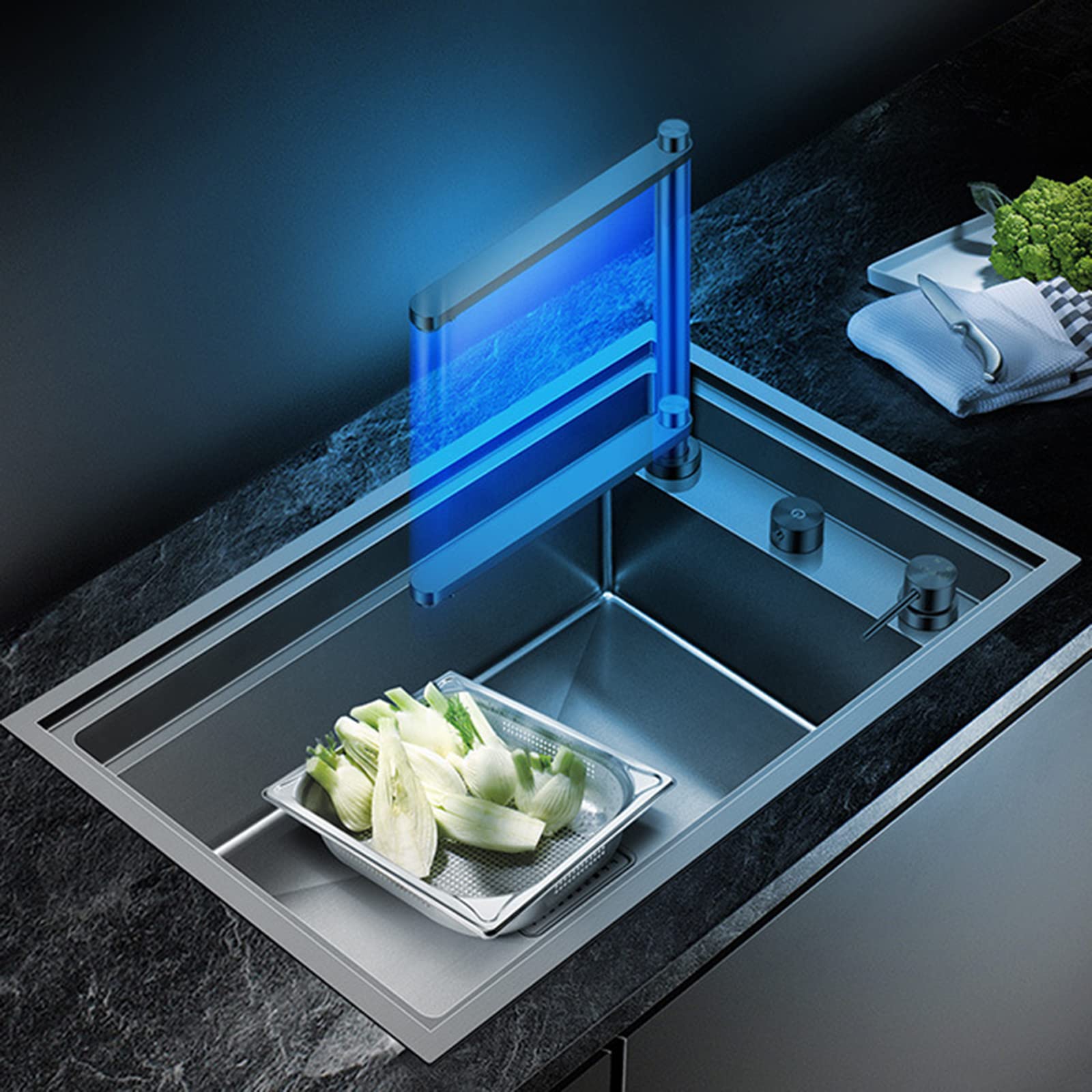 Grifo de 3 vías, grifos para fregadero, ideal para instalación en ventanas, grifo de 3 vías, níquel cepillado, caño giratorio de 360 grados, grifo de agua potable, grifos para fregadero, monoman