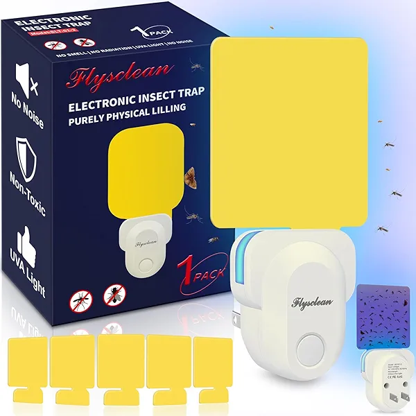 Pestvanish Flying Insect Trap Plug-in, Indoor Mosquito & Gnat Killer, Safe Non-Toxic UV Light Fly Catcher, Night Light Bug Trap with Sticky Pad for Flies, Gnats, Moths (1 Pack, Ivory)