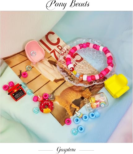 Miniatura 5 de Gaspletu Kit de 4080 cuentas de pony para hacer pulseras, 48 colores, 2400 cuentas de arco iris Kandi con 6 estilos, 1680 cuentas de letras, kit de