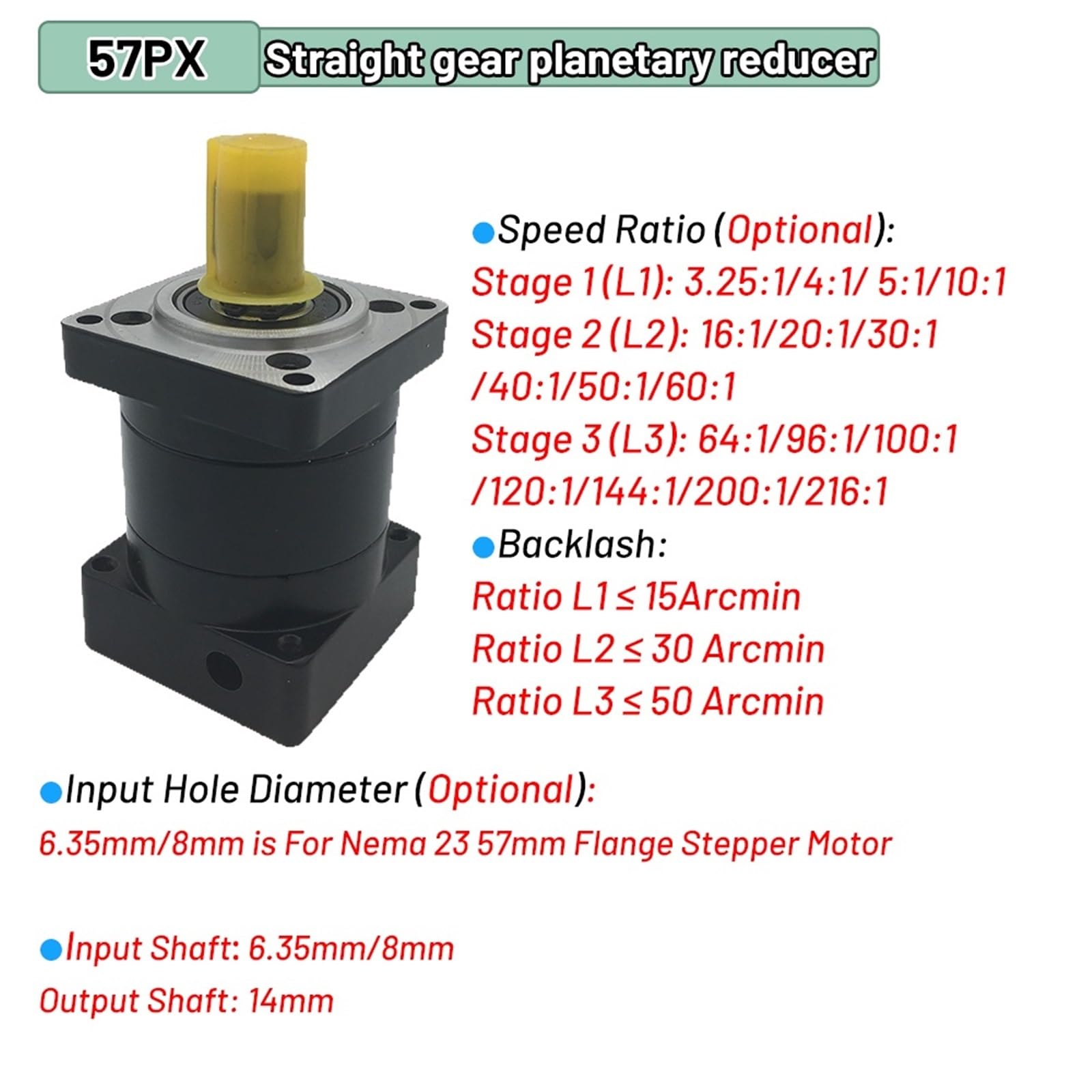Planetarna przekładnia redukcyjna 57/86 mm, silnik 200/400/600/750 W/1 kW Servo (Noir, współczynnik 3 do 1)