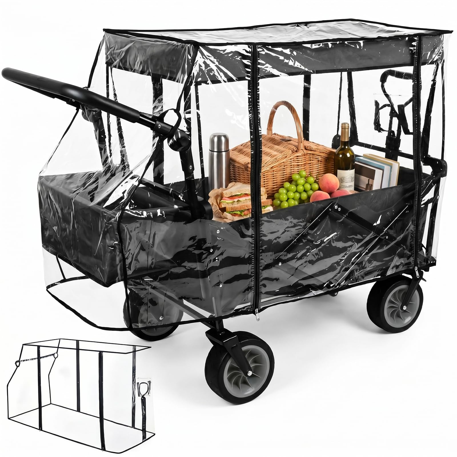 Uniwersalny pokrowiec przeciwdeszczowy na wózek, przezroczysty, 115 x 52 x 75 cm, pokrowiec przeciwdeszczowy, wodoszczelny, akcesoria do plandeki przeciwdeszczowej, składany wózek kempingowy, wózek