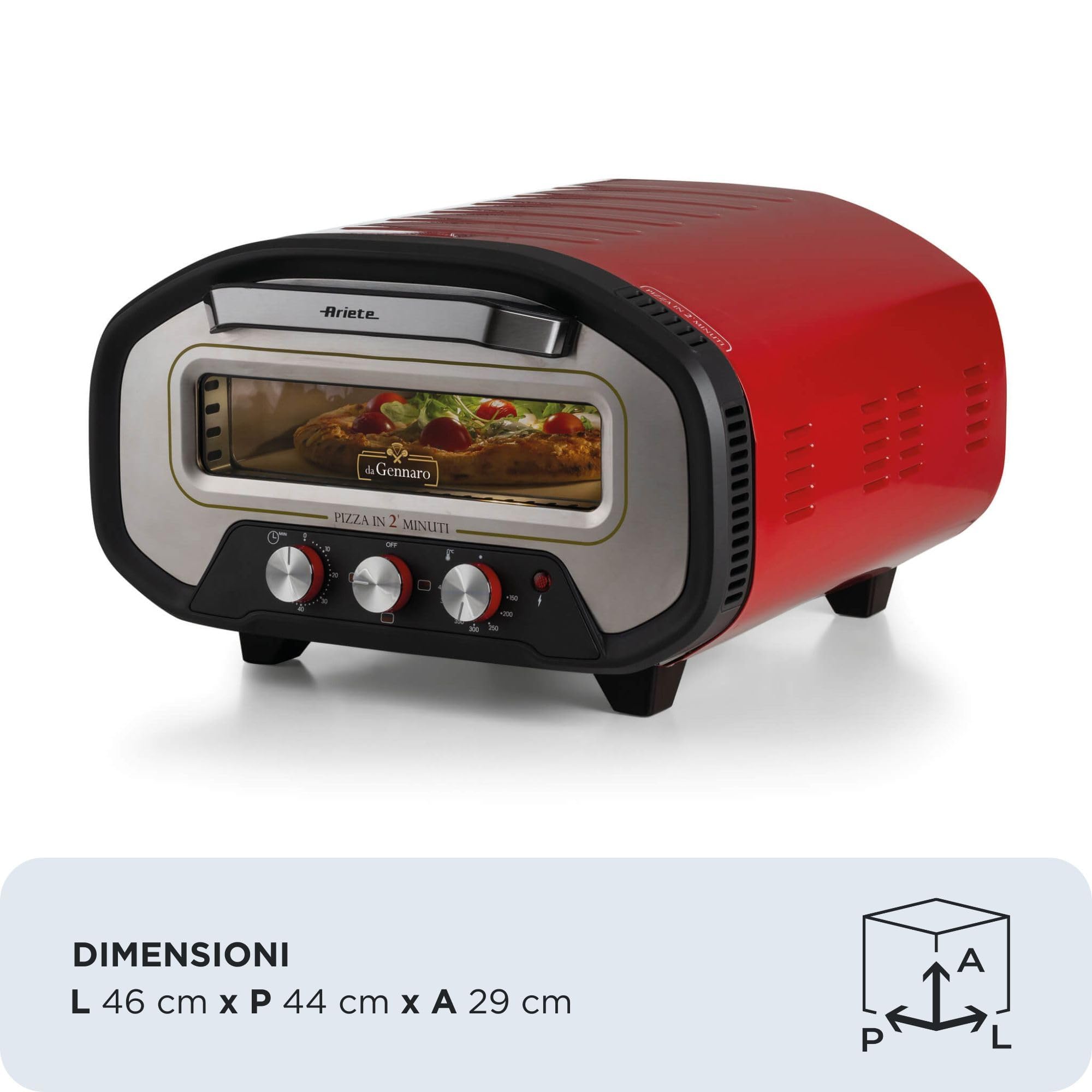 Ariete 3901 Da Gennaro, Four à Pizza, 2200W, Température 430°C, Temps de Cuisson 2 Minutes, Pierre Réfractaire, Rouge