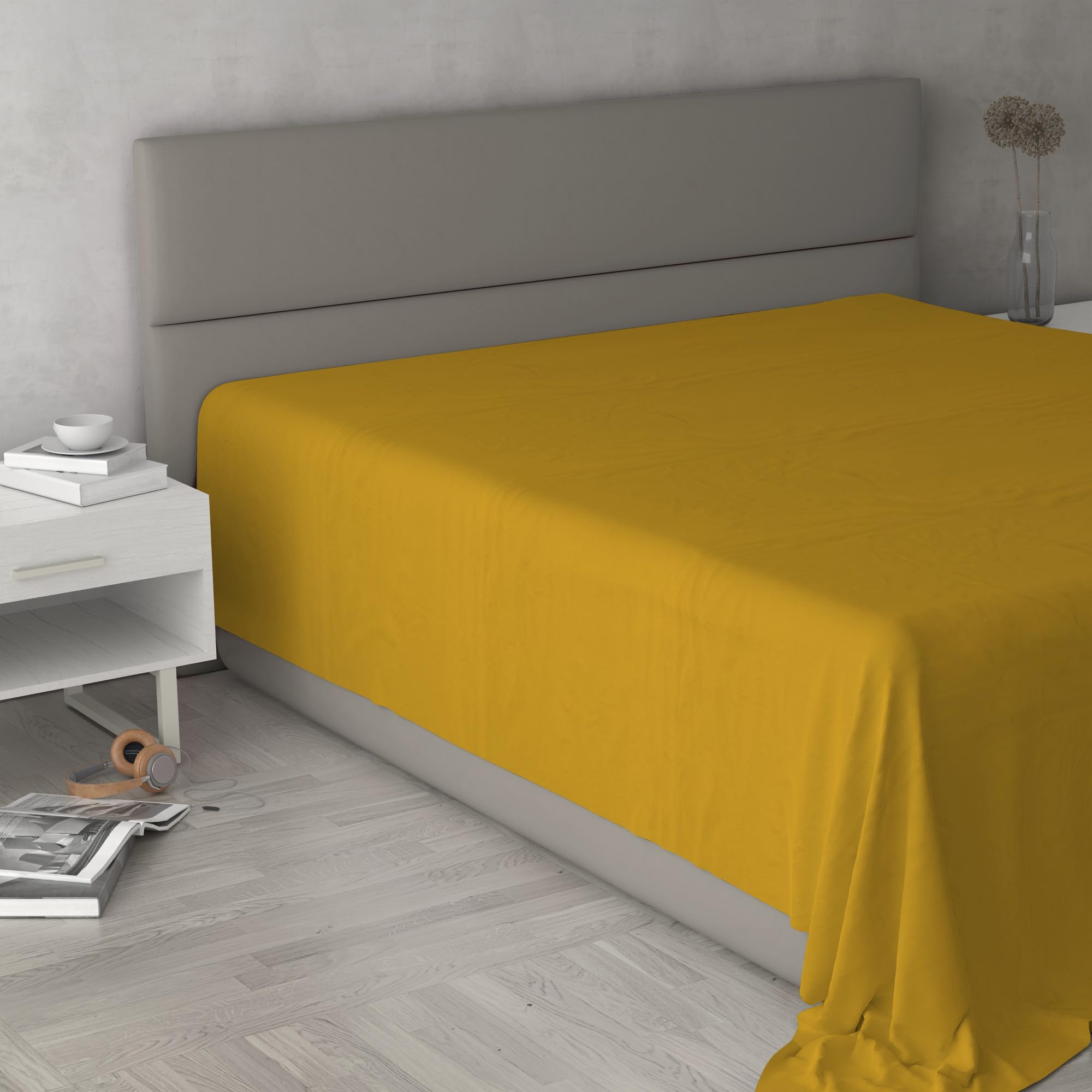 Lenzuolo Sopra MAX COLOR Matrimoniale Maxi 270x300 cm, 100% Cotone Made in Italy – Lenzuola Letto Matrimoniale Maxi in Tinta Unita - SENAPE