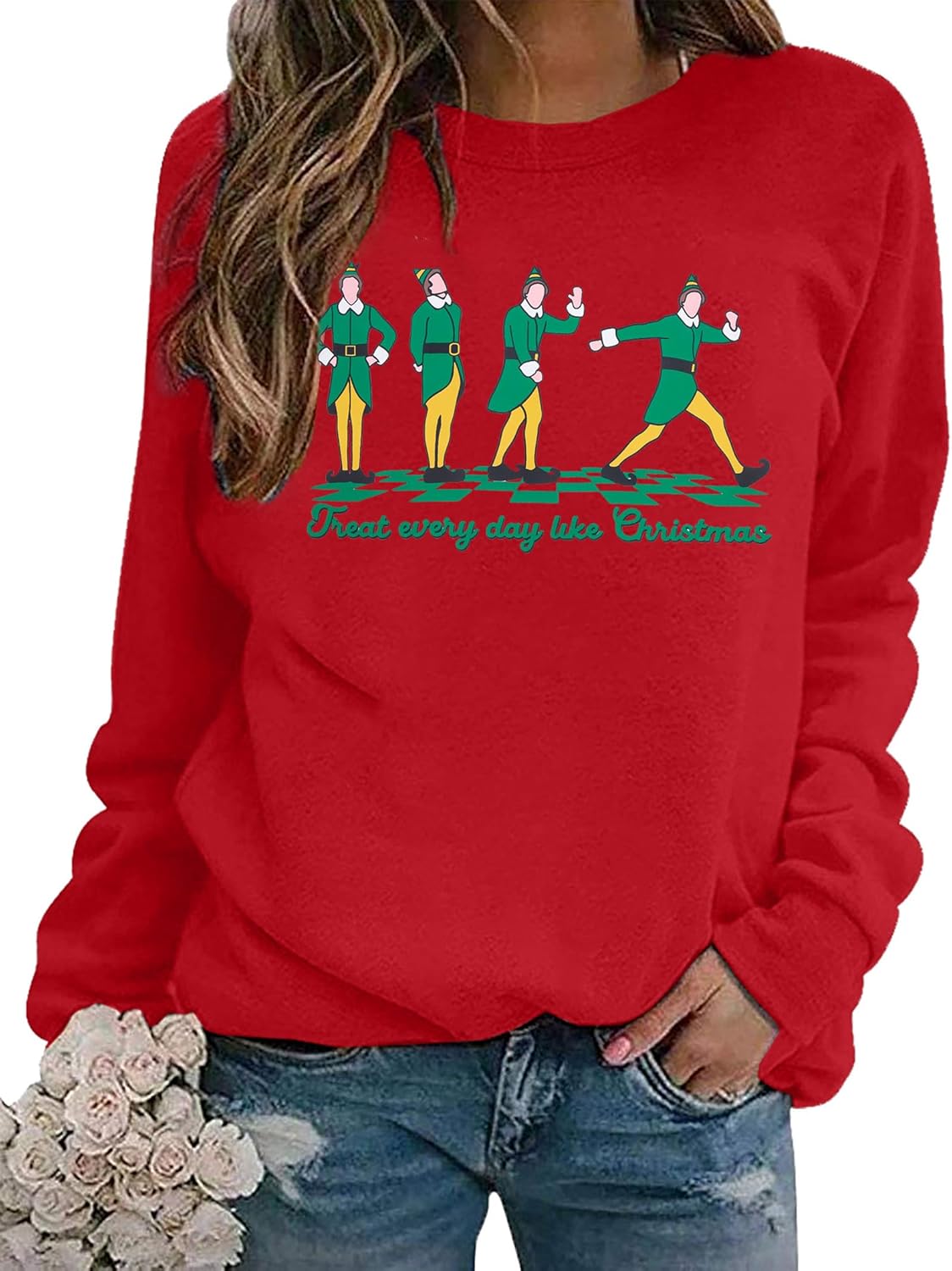 Womens Christmas Sweatshirt Merry Christmas Elf Shirts Every Day Like Christmas Long Sleeve Pullover Tops - Image 4