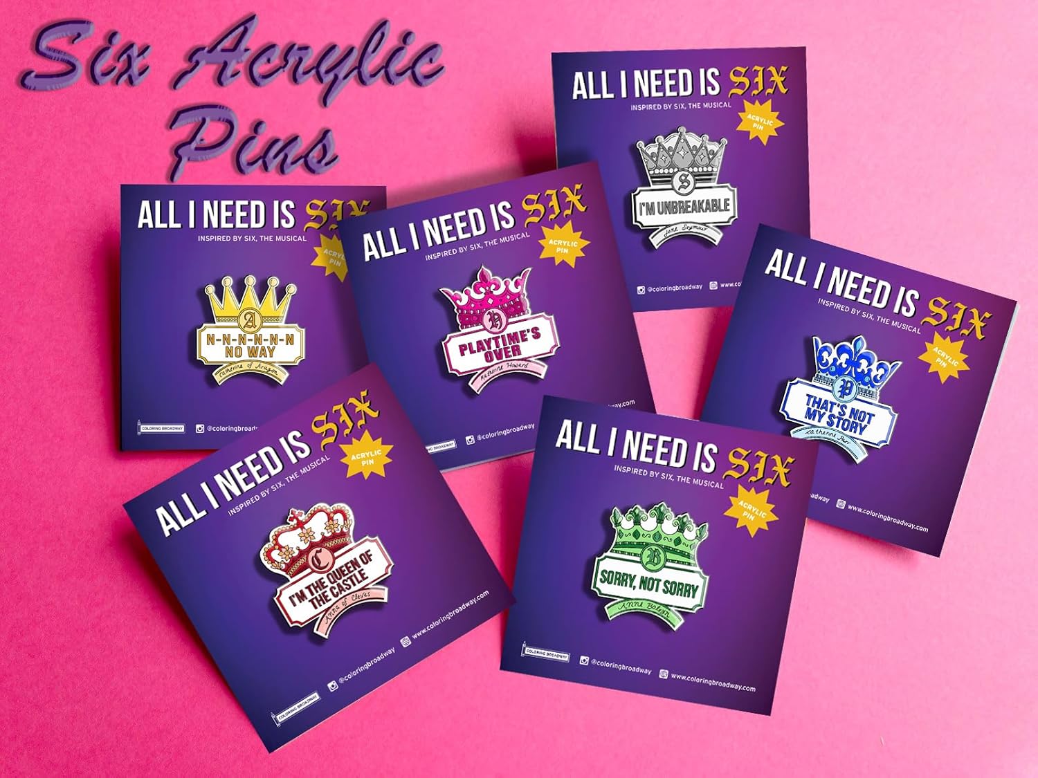 Musical All I Need is Six Acrylic PIN | 1 Individual ACRYLIC PIN by Coloring ...