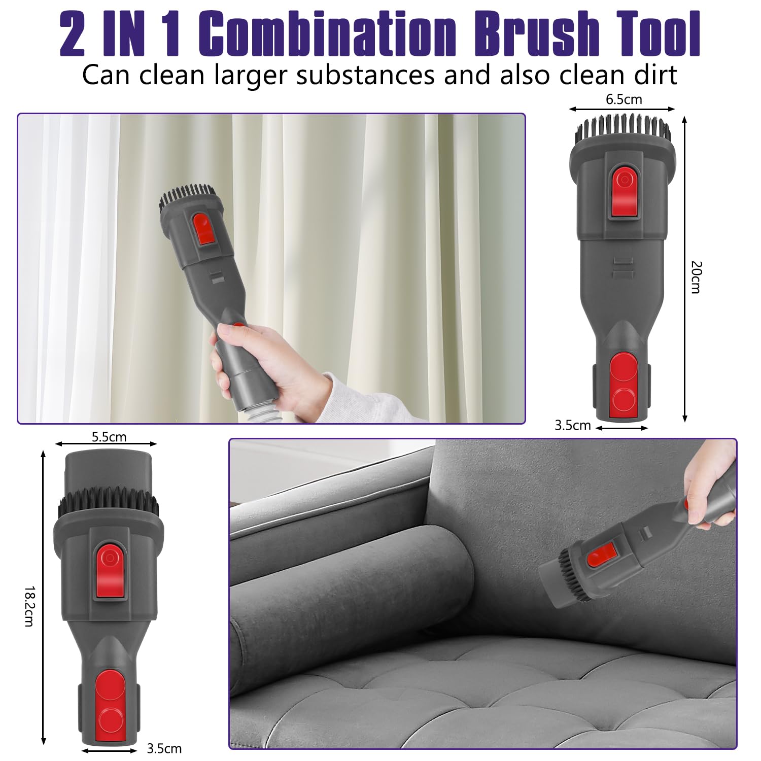 Prolunga per Tubo Flessibile + Spazzola per Polvere Antigraffio + Spazzola Combinata Accessori per Aspirapolvere Dyson V7 V8 V10 V11 V15, Raccordo di ricambio per aspirapolvere Dyson
