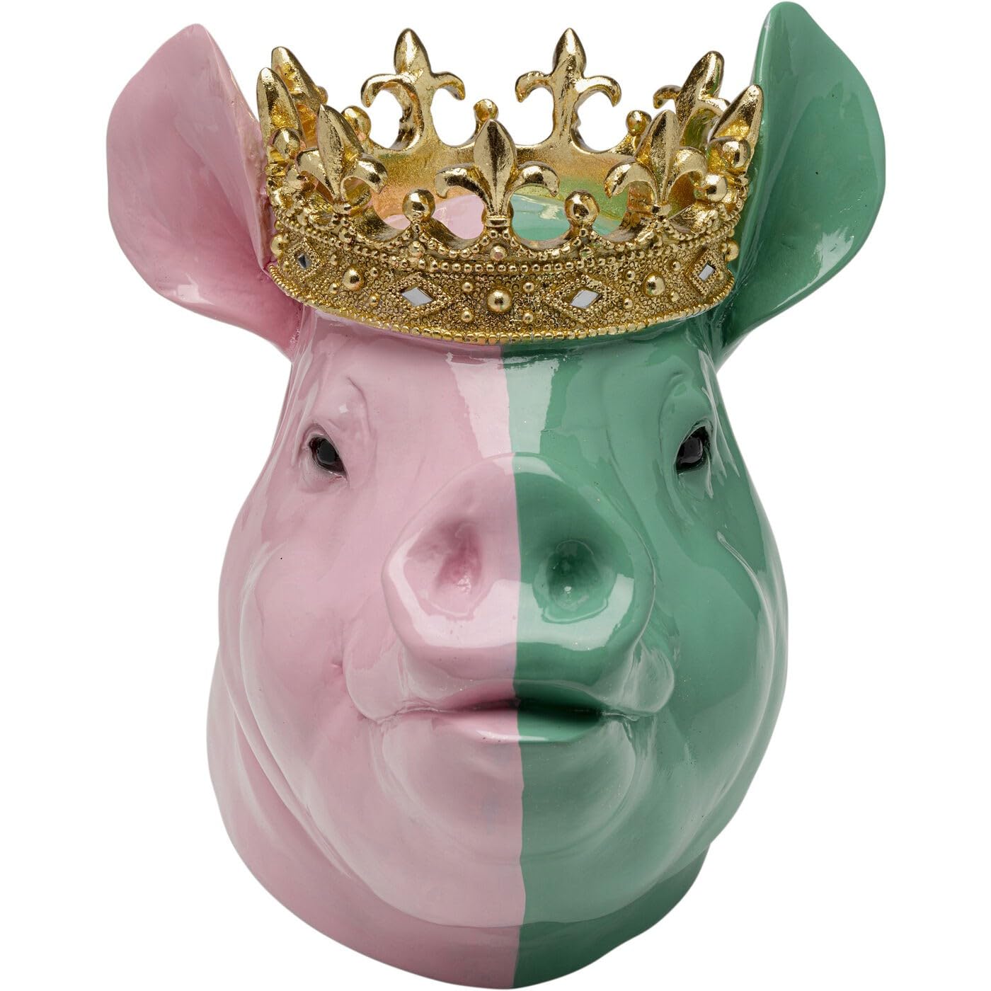 Kare Desihn Figurine Cochon couronné Vert/Rose Objet de décoration Cochon couronné Peint à la Main Unique 28 x 34 x 24 cm (H x l x P)